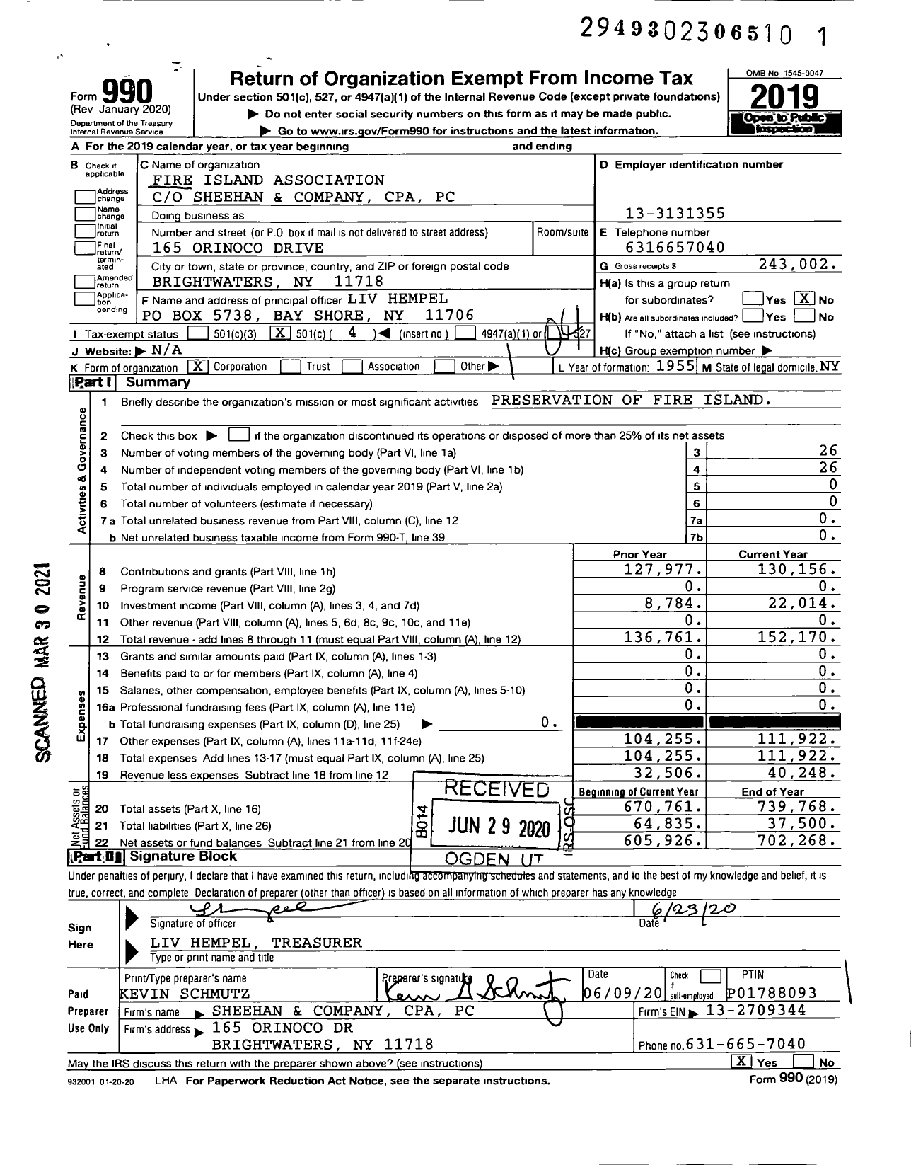 Image of first page of 2019 Form 990O for Fire Island Association