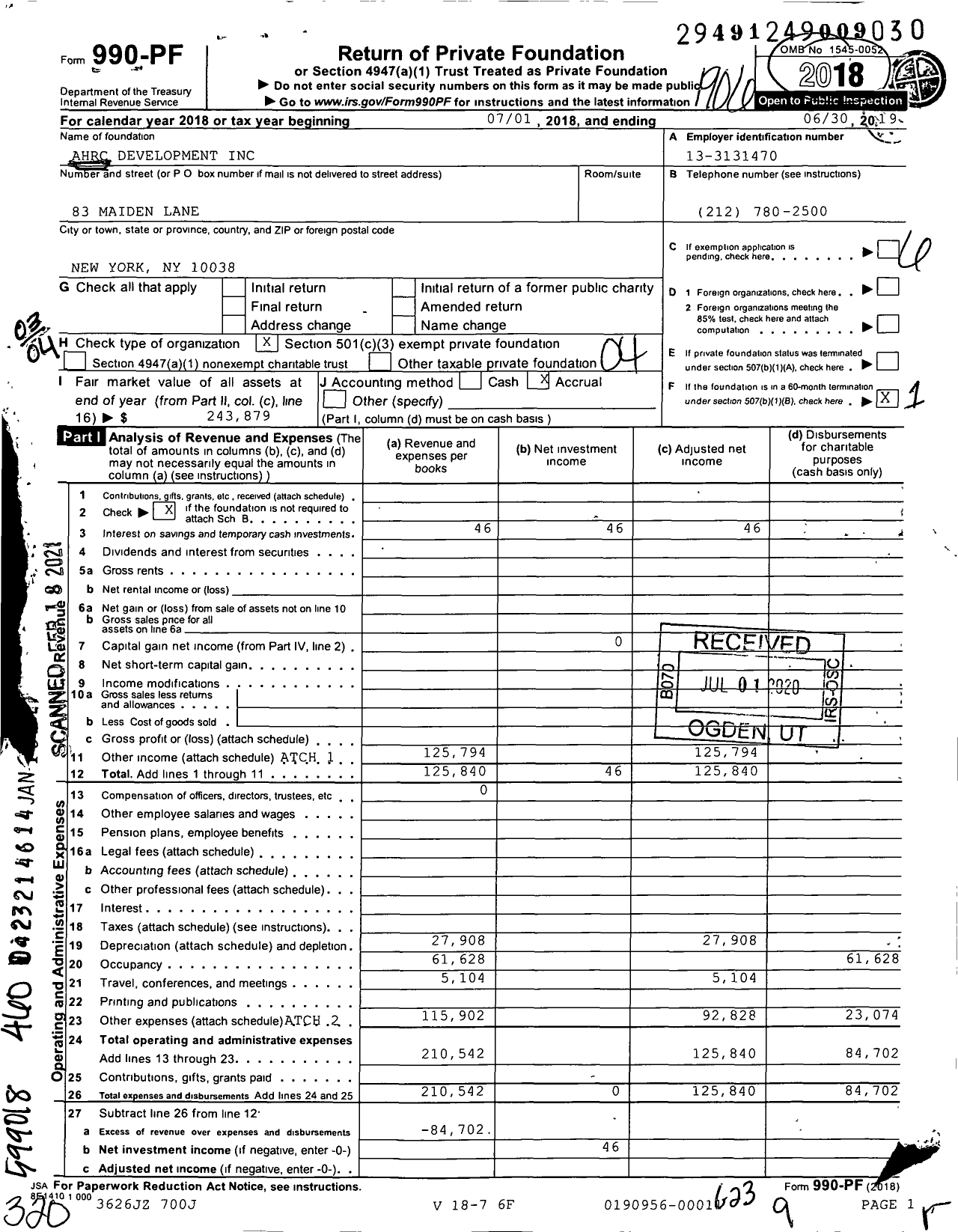 Image of first page of 2018 Form 990PF for Ahrc Development