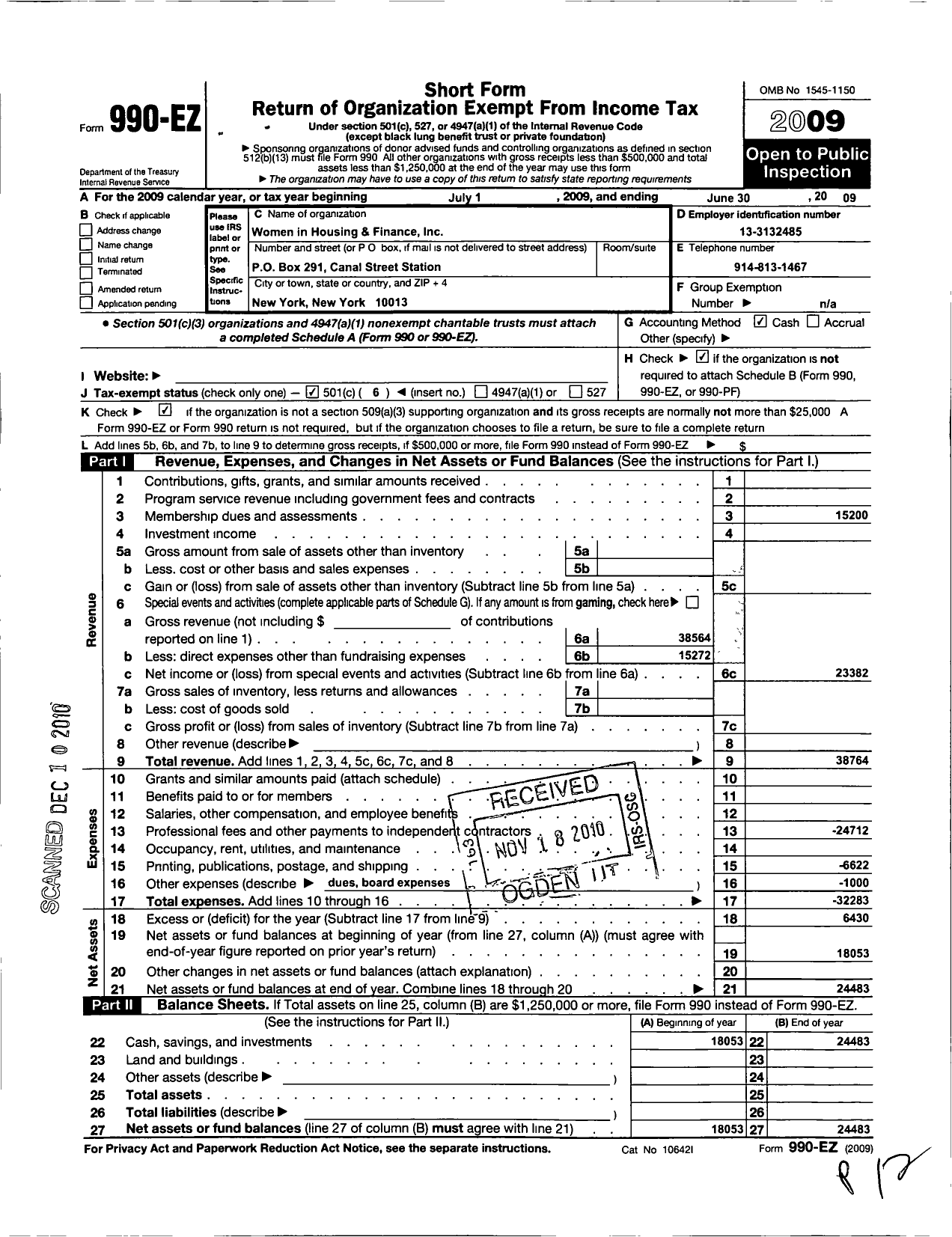 Image of first page of 2008 Form 990EO for Women in Housing and Finance