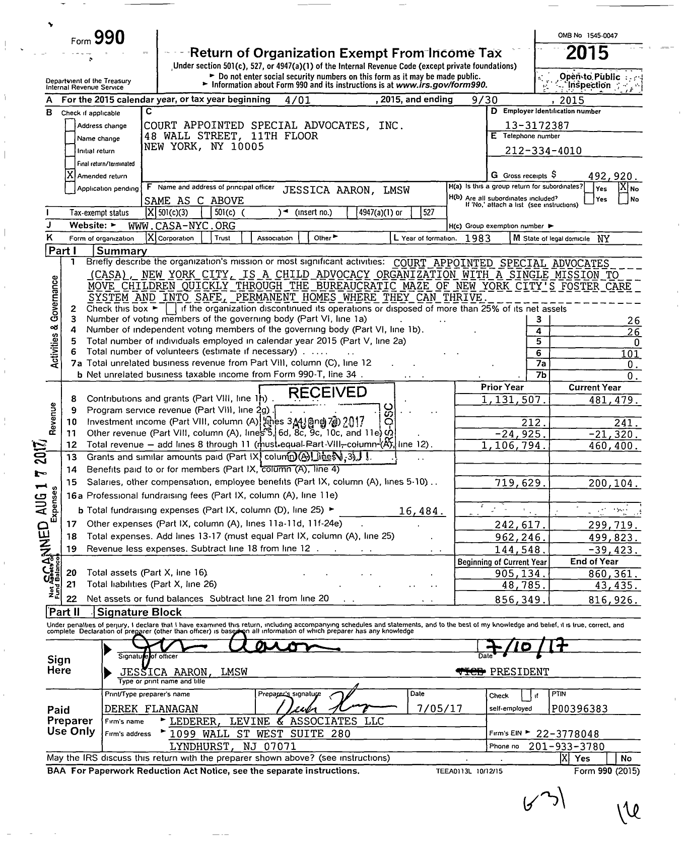 Image of first page of 2014 Form 990 for Court Appointed Special Advocates (CASA)