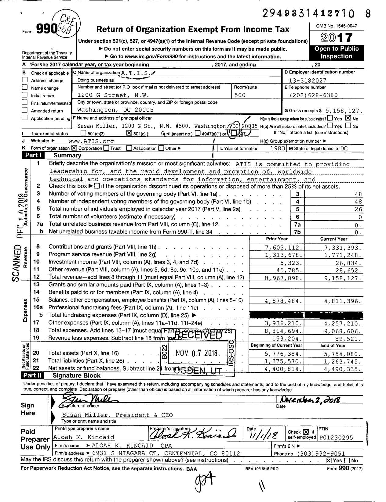 Image of first page of 2017 Form 990O for Alliance for Telecommunications Industry Solutions (ATIS)