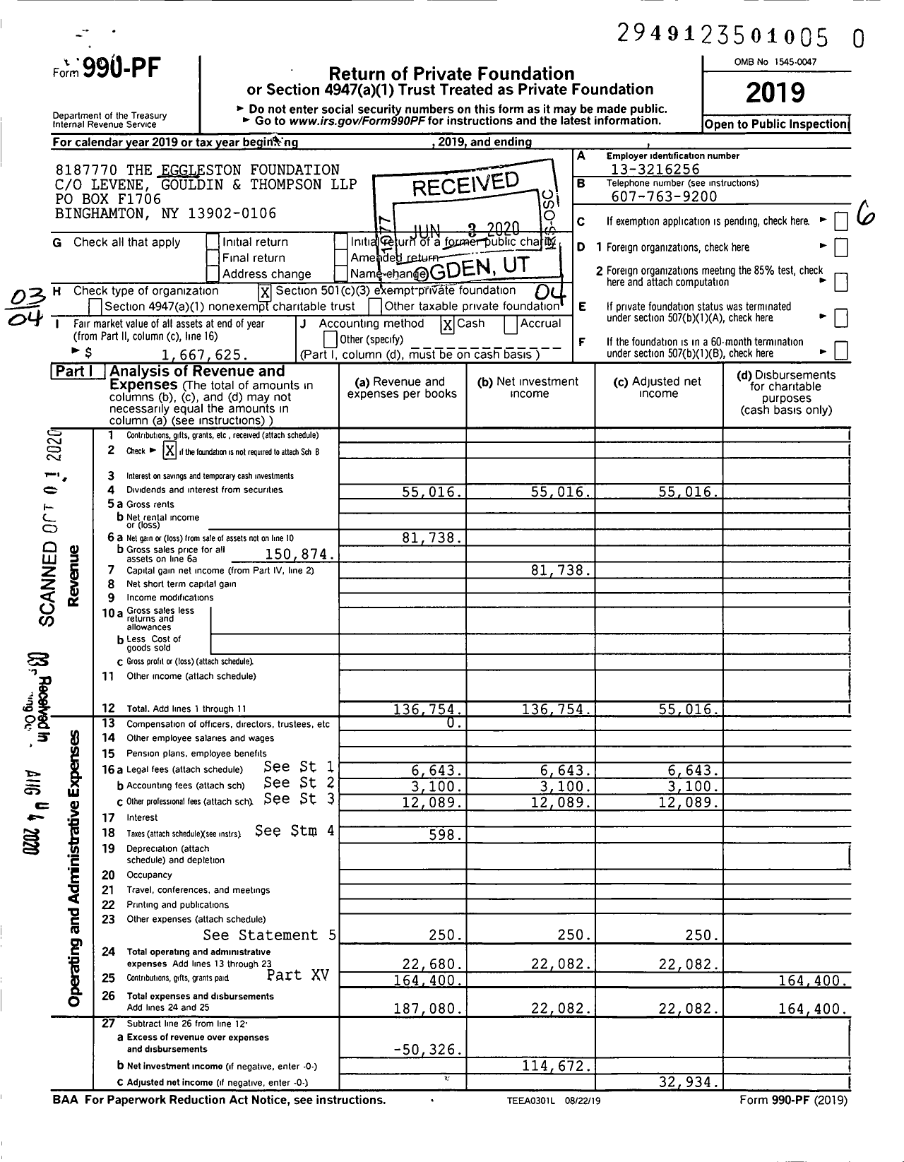 Image of first page of 2019 Form 990PR for 8187770 the Eggleston Foundation