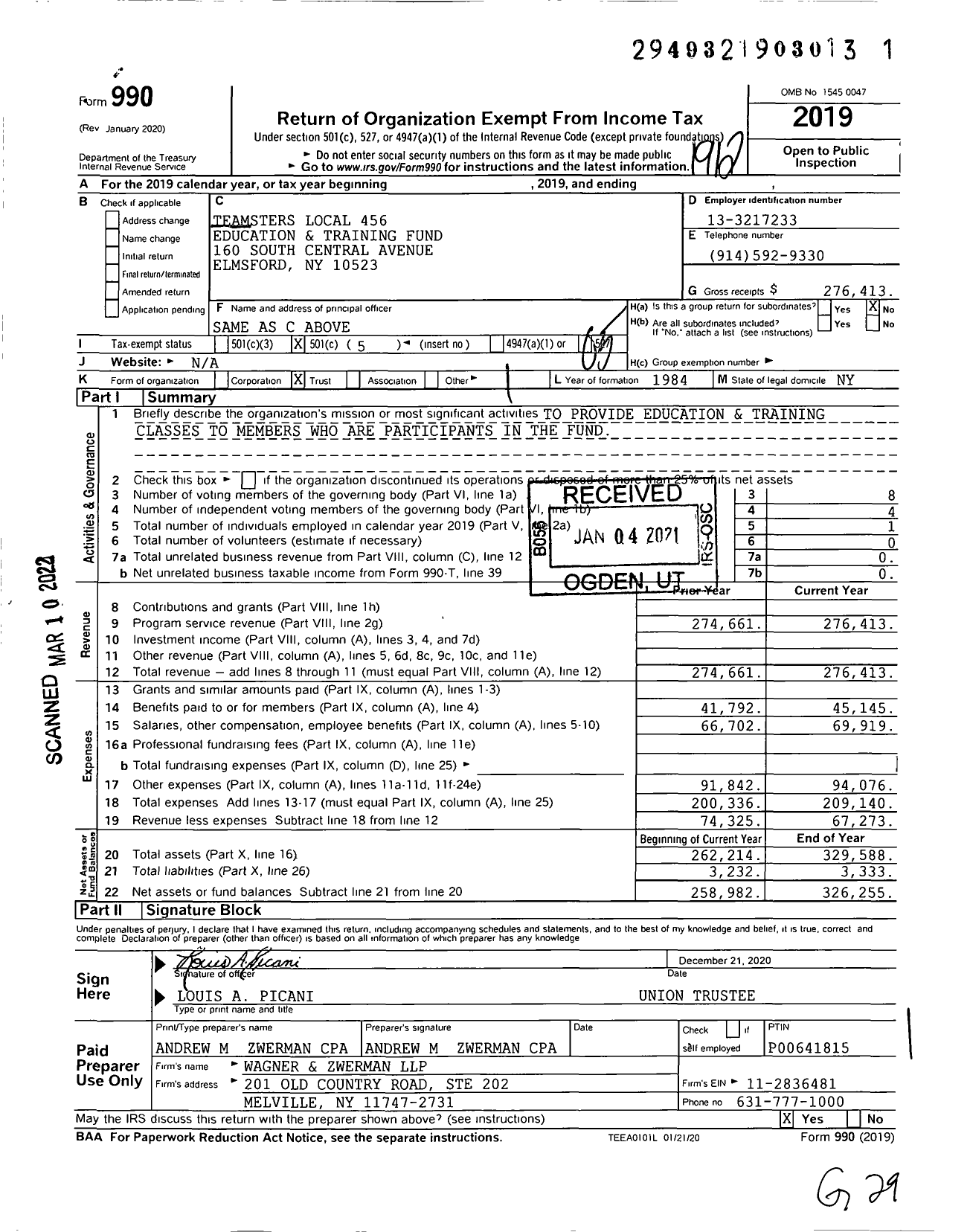 Image of first page of 2019 Form 990O for Teamsters Local 456 Education and Training Fund