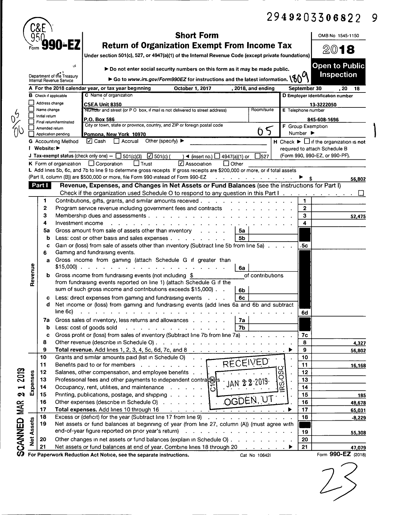 Image of first page of 2017 Form 990EO for Civil Service Employees Association - 0844-835000 Rockland County Unit