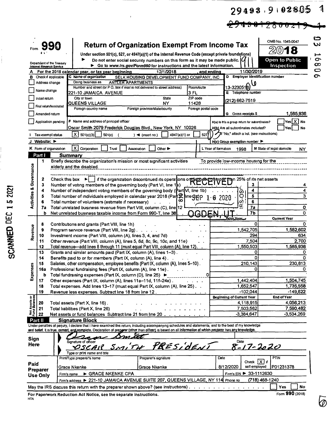 Image of first page of 2018 Form 990 for Antler Apartments