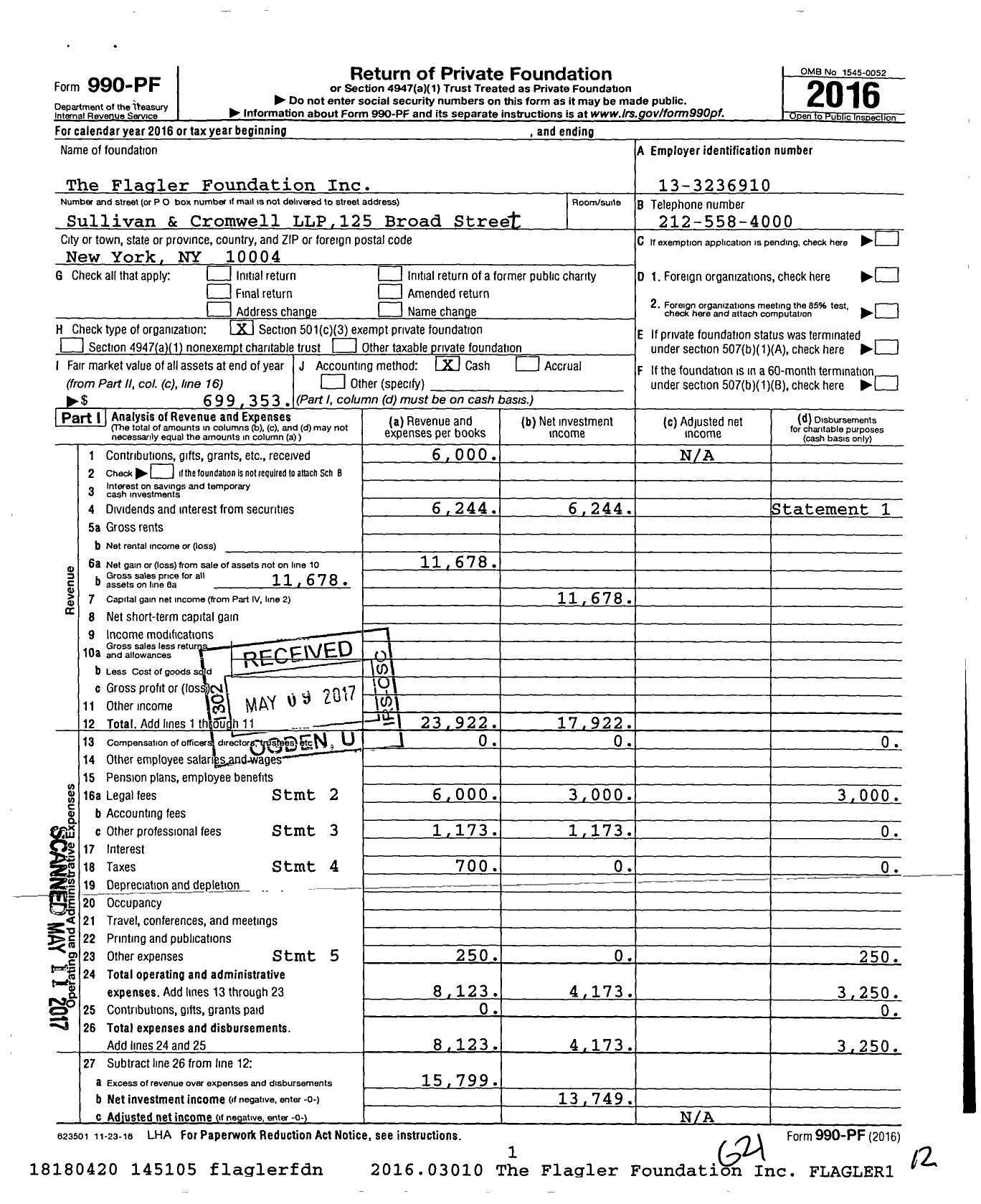 Image of first page of 2016 Form 990PF for The Flagler Foundation