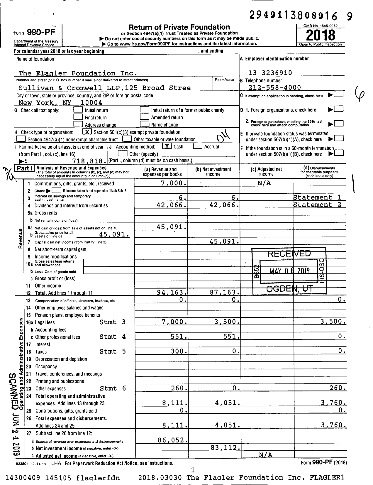 Image of first page of 2018 Form 990PF for The Flagler Foundation