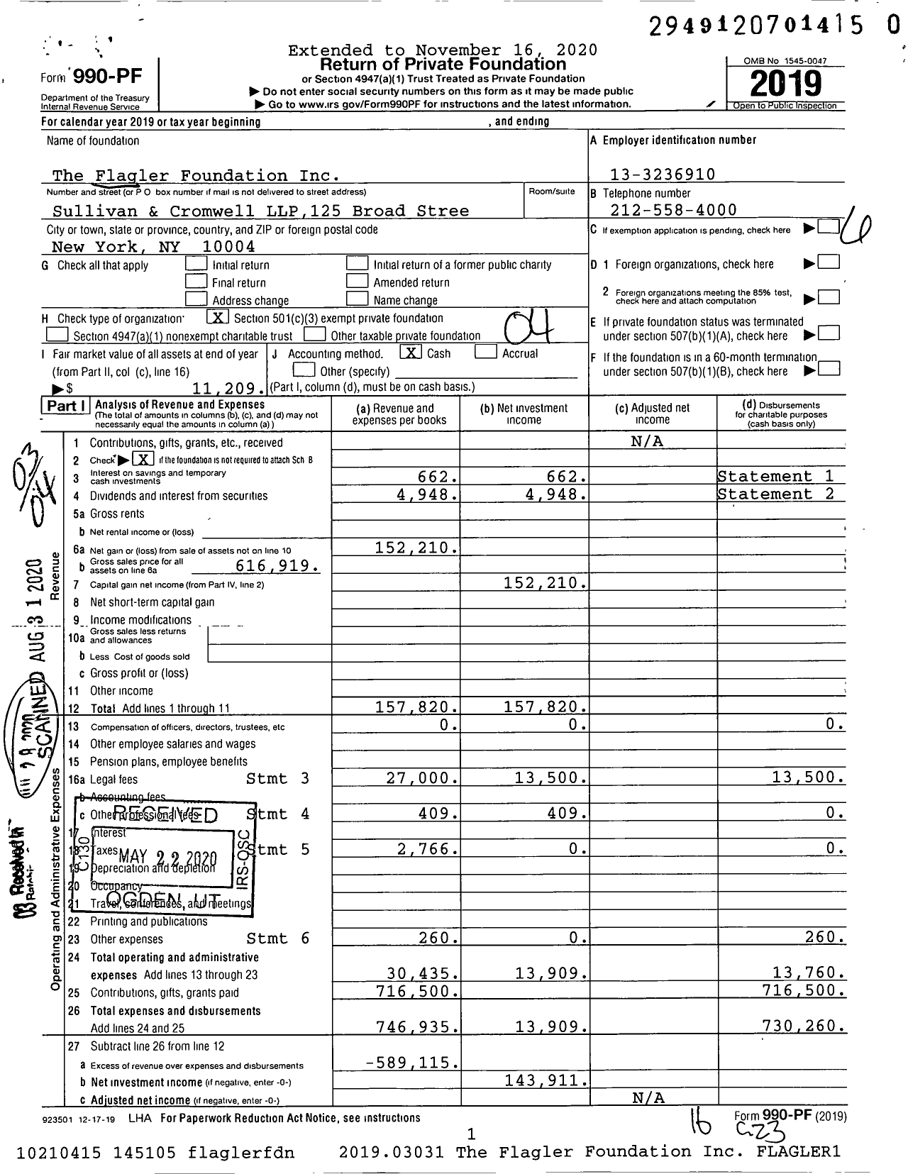 Image of first page of 2019 Form 990PR for The Flagler Foundation