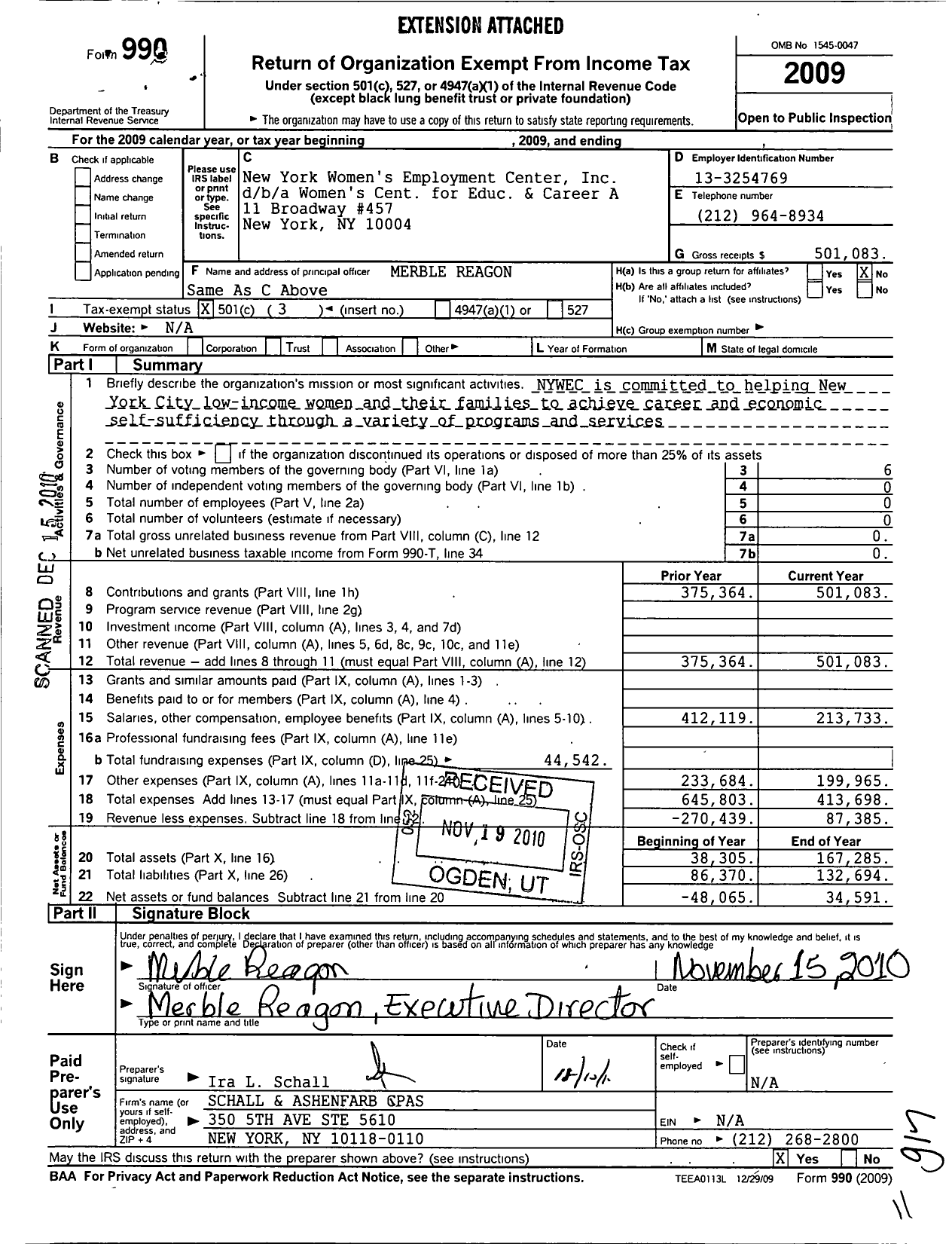 Image of first page of 2009 Form 990 for New York Womens Employment Center