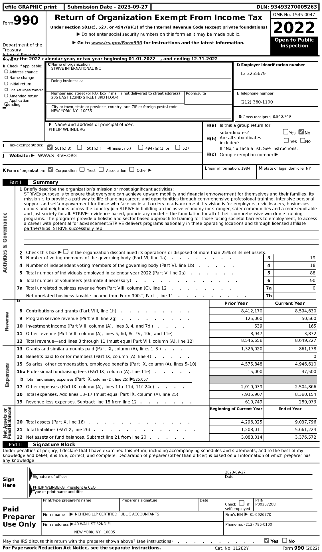 Image of first page of 2022 Form 990 for STRIVE International