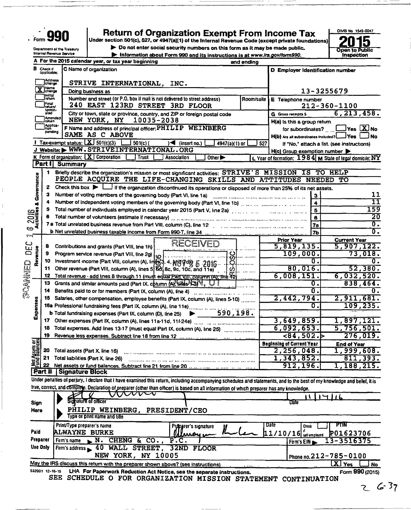 Image of first page of 2015 Form 990 for STRIVE International