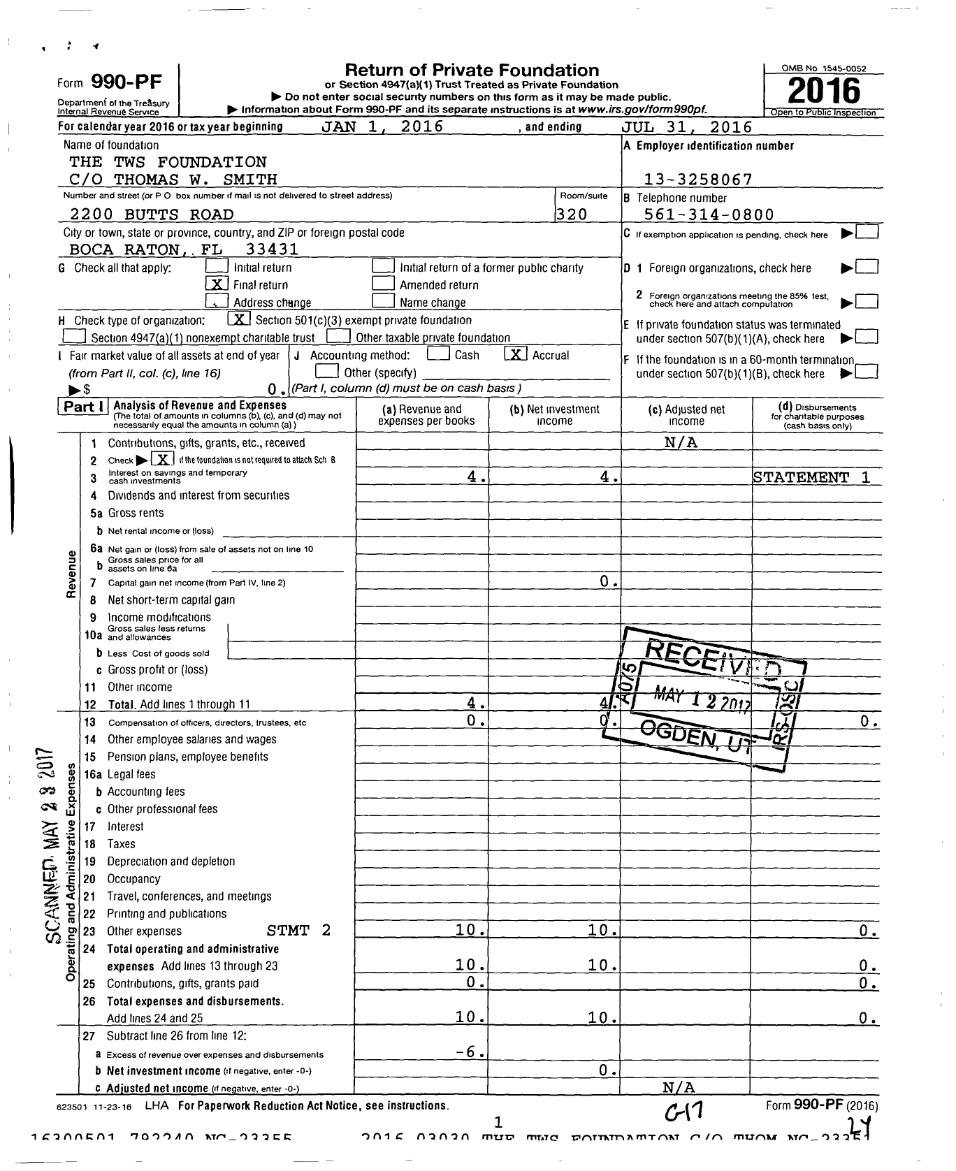 Image of first page of 2015 Form 990PF for The TWS Foundation