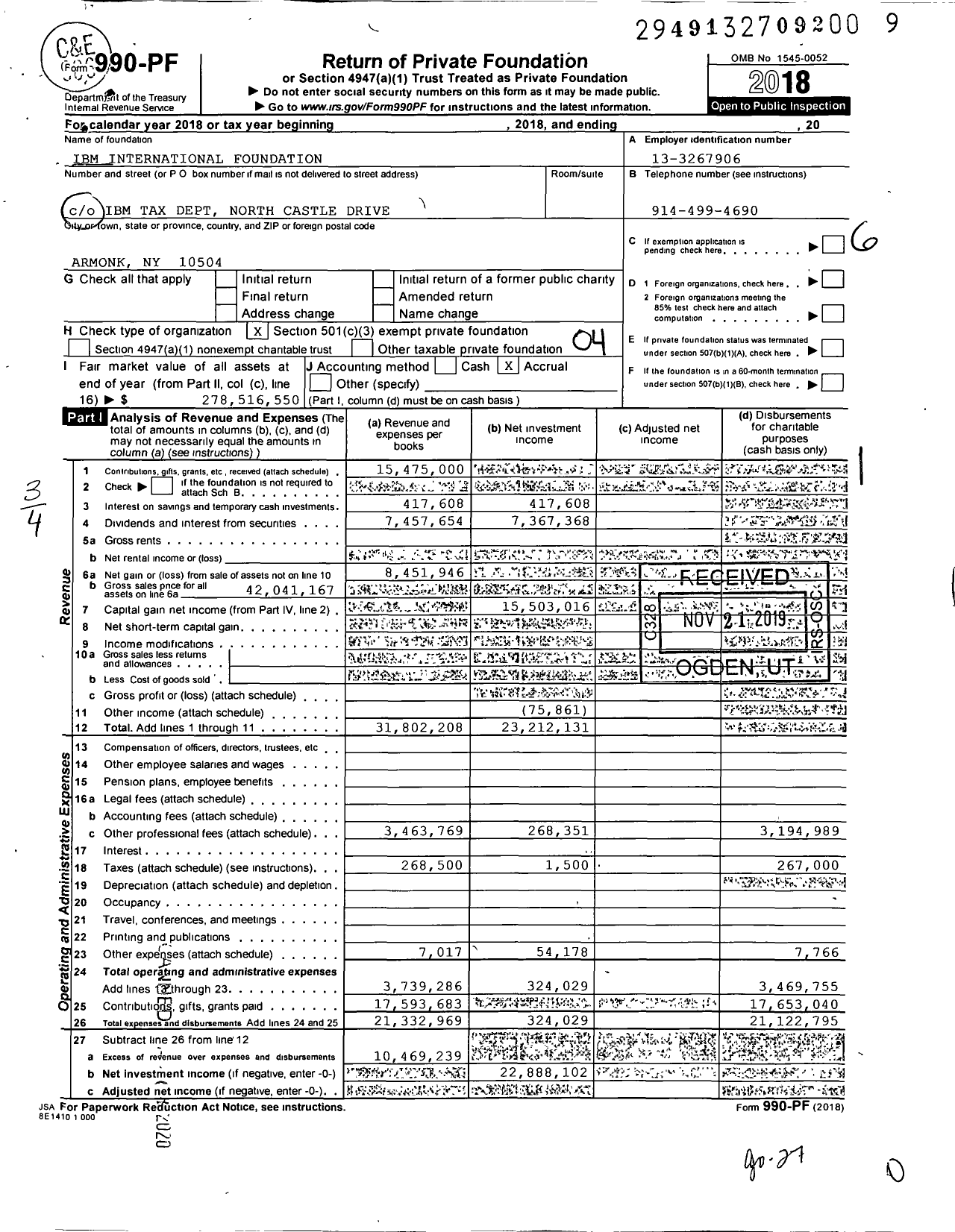 Image of first page of 2018 Form 990PF for IBM International Foundation