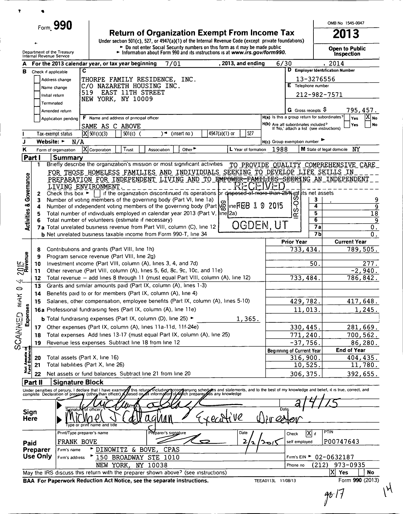 Image of first page of 2013 Form 990 for Thorpe Family Residence