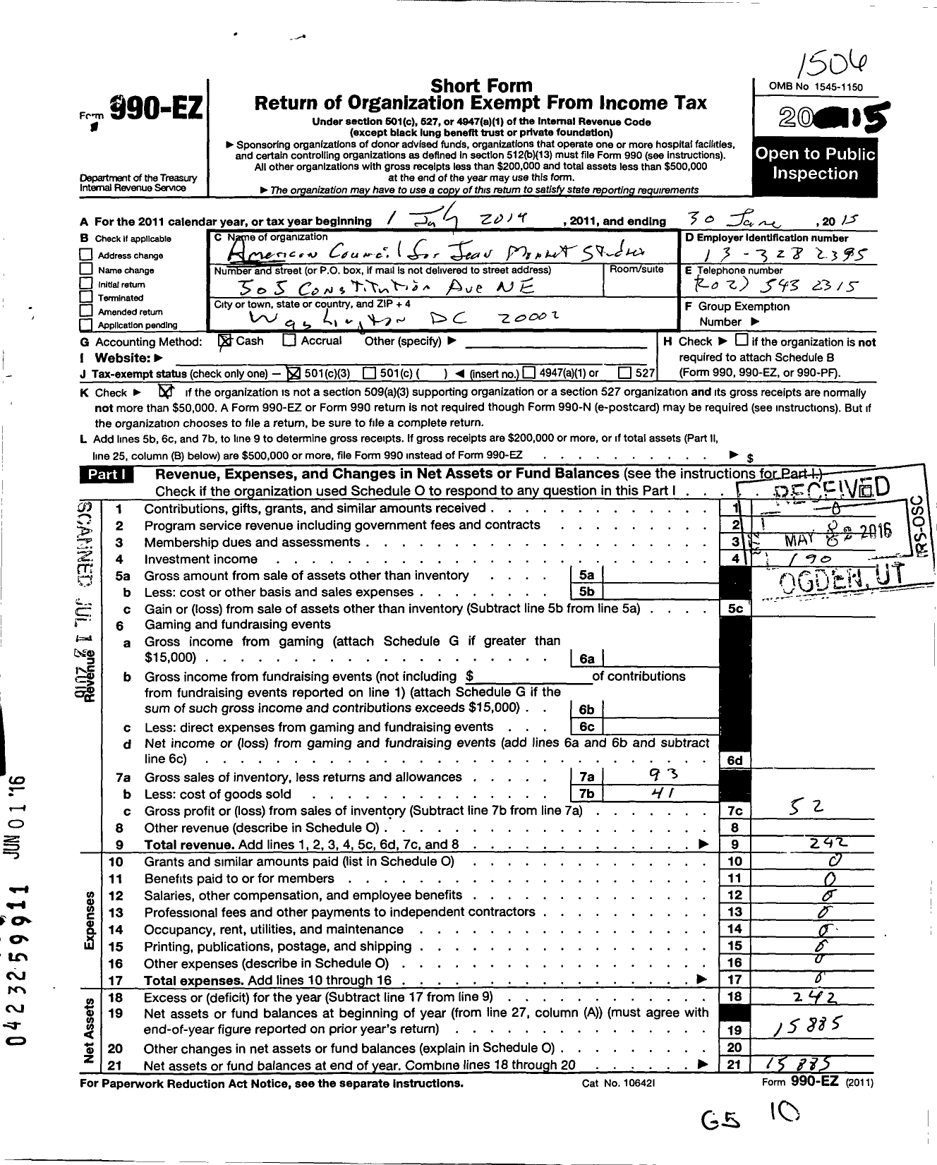 Image of first page of 2014 Form 990EZ for American Council for Jean Monnet Studies