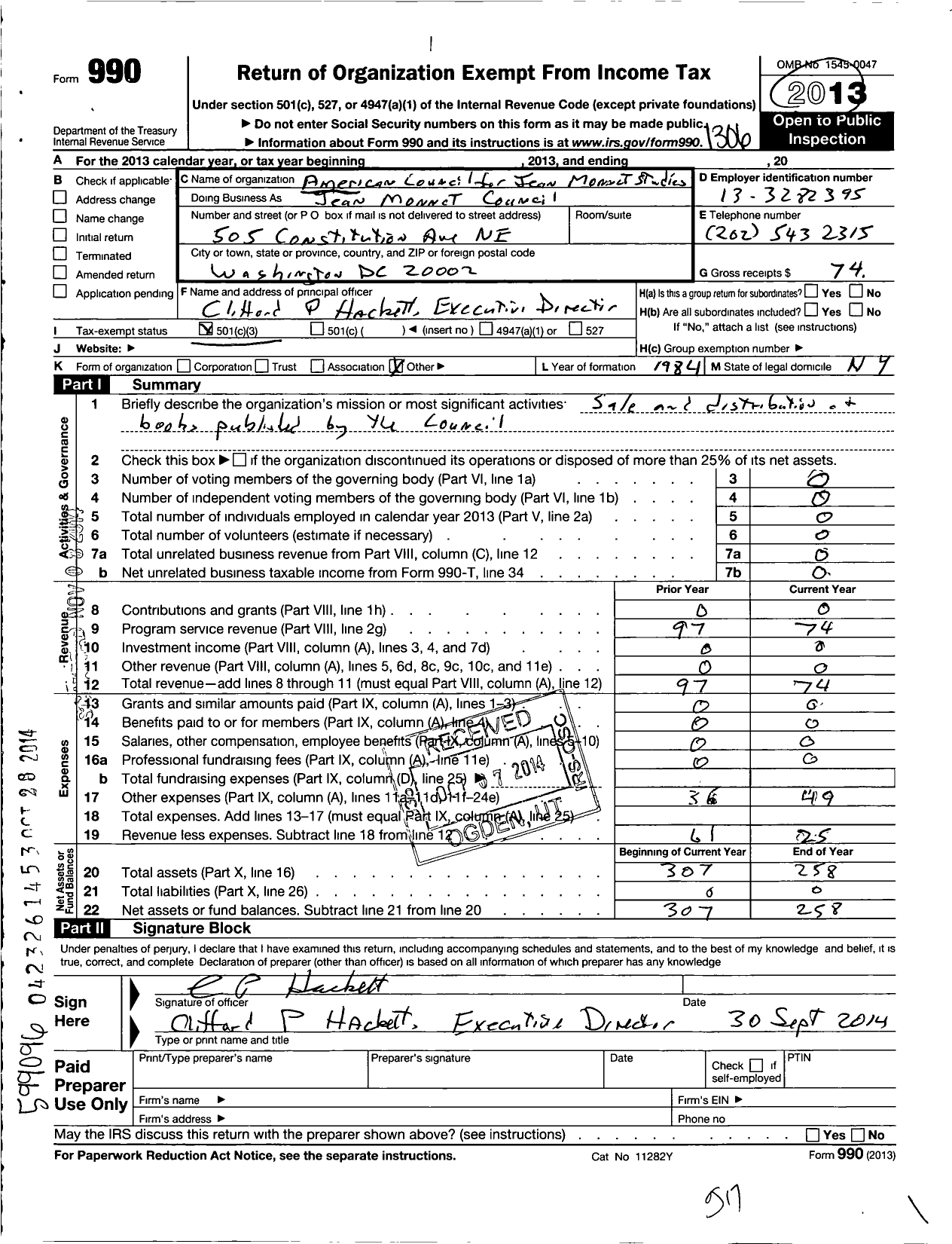 Image of first page of 2012 Form 990 for American Council for Jean Monnet Studies