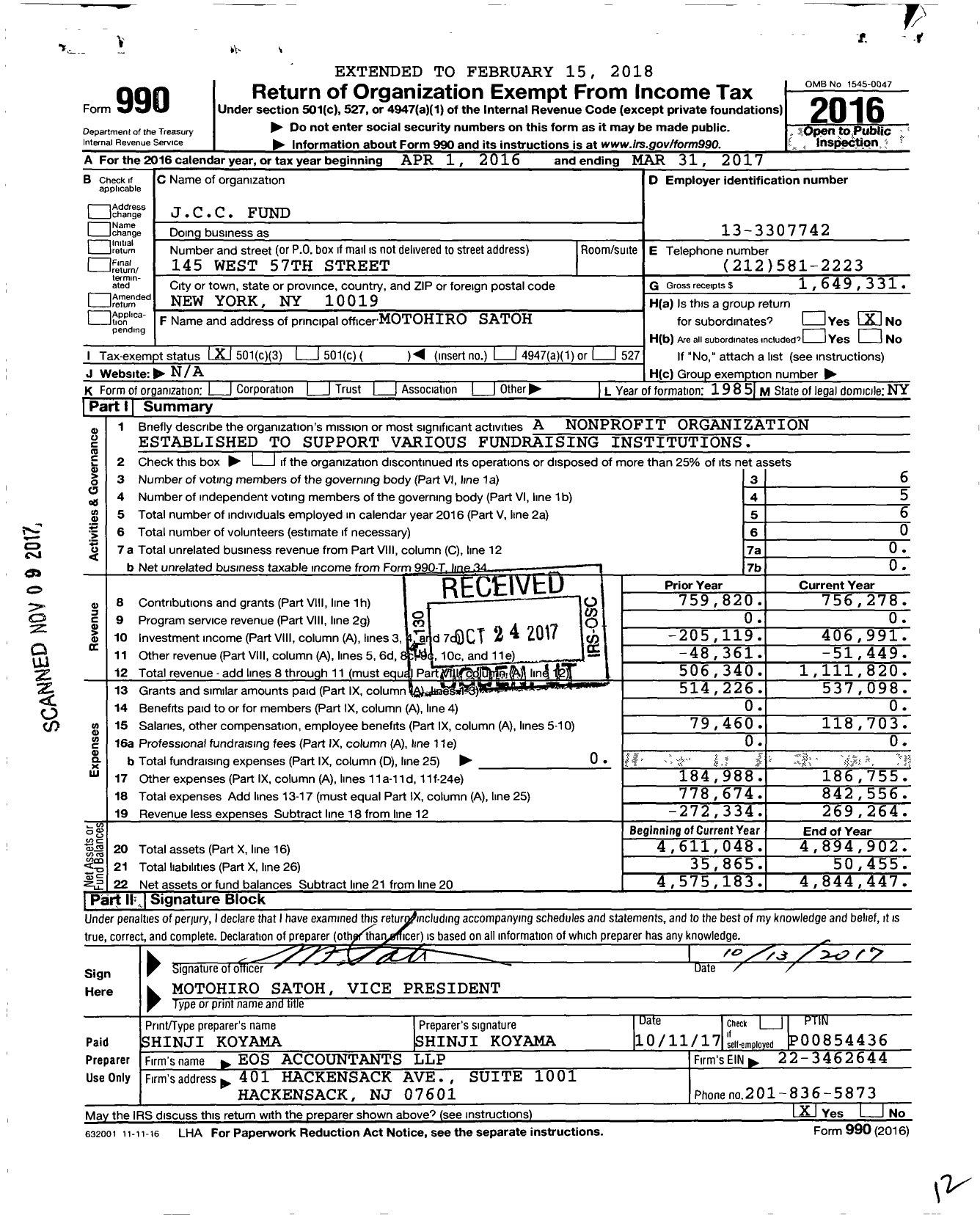 Image of first page of 2016 Form 990 for Japanese Chamber of Commerce and Industry of New York (JCCI NY)