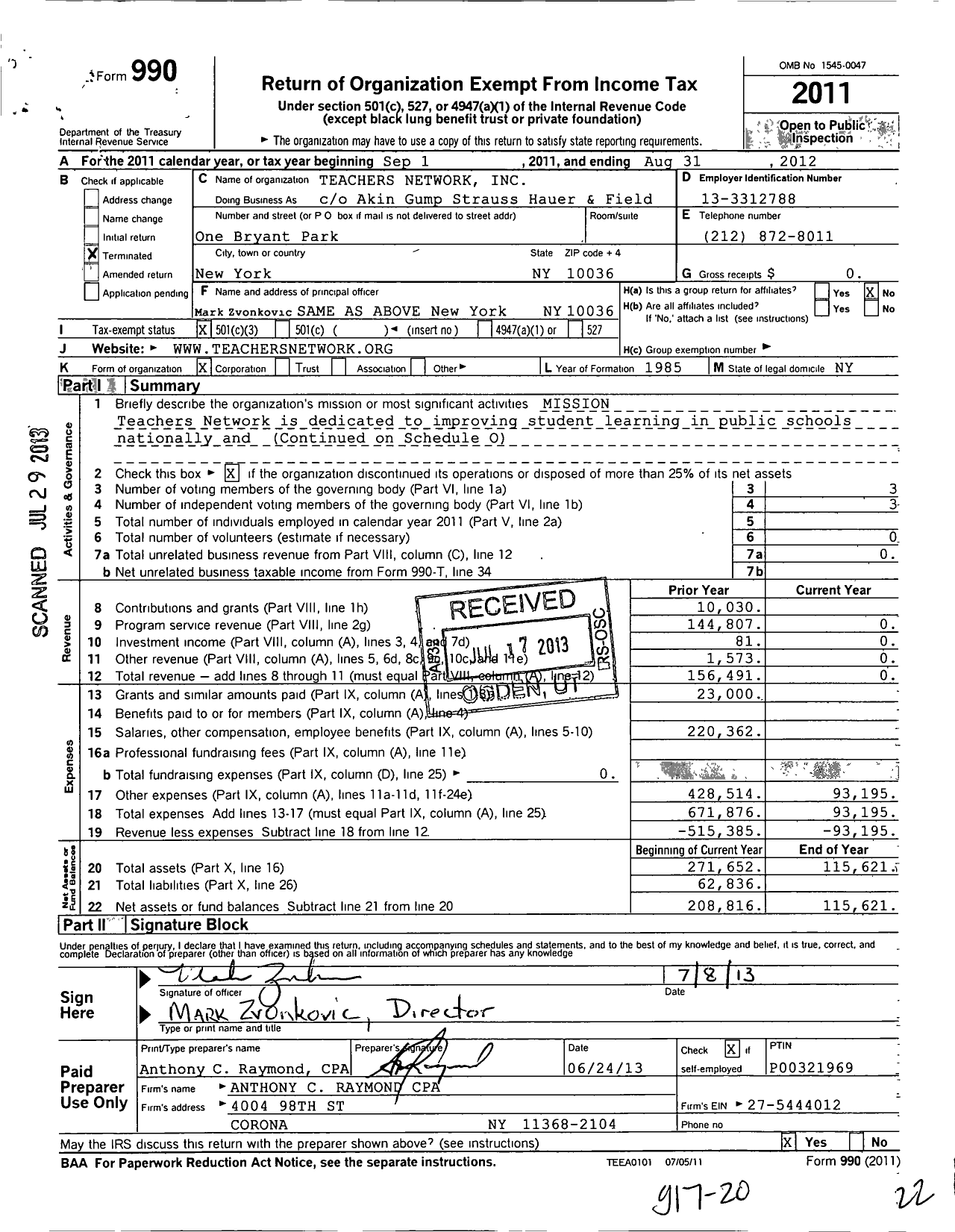 Image of first page of 2011 Form 990 for The Teachers Network