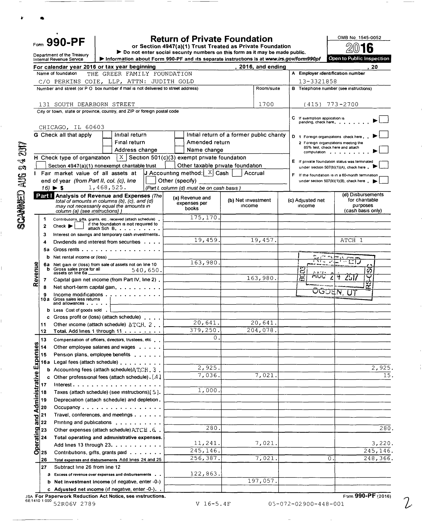 Image of first page of 2016 Form 990PF for Greer Family Foundation