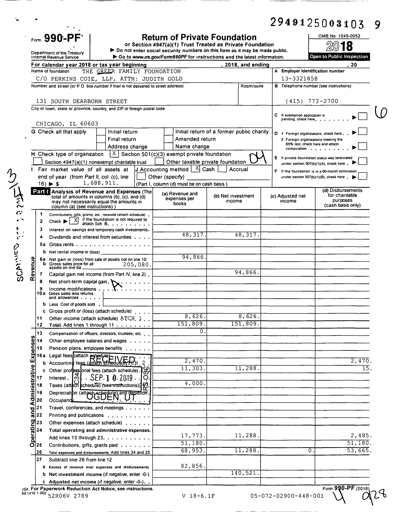 Image of first page of 2018 Form 990PF for Greer Family Foundation