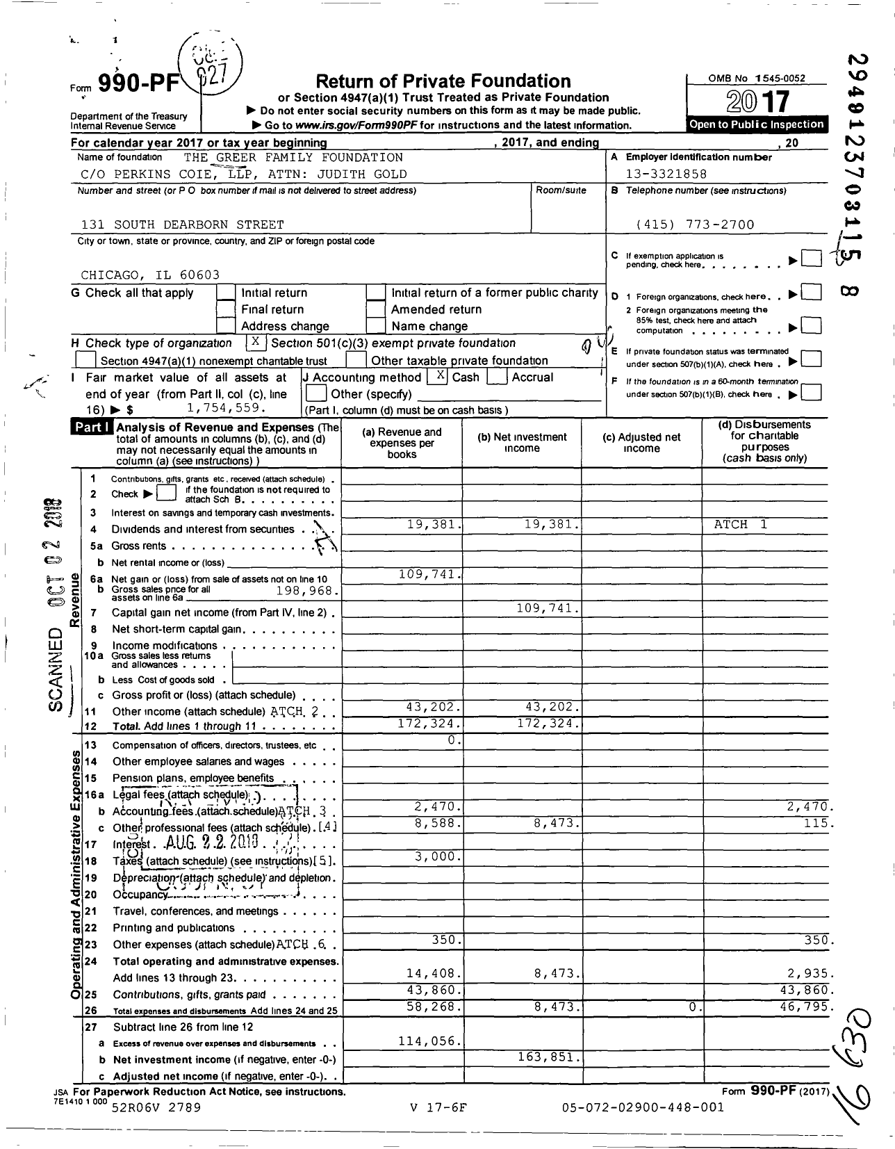 Image of first page of 2017 Form 990PF for Greer Family Foundation