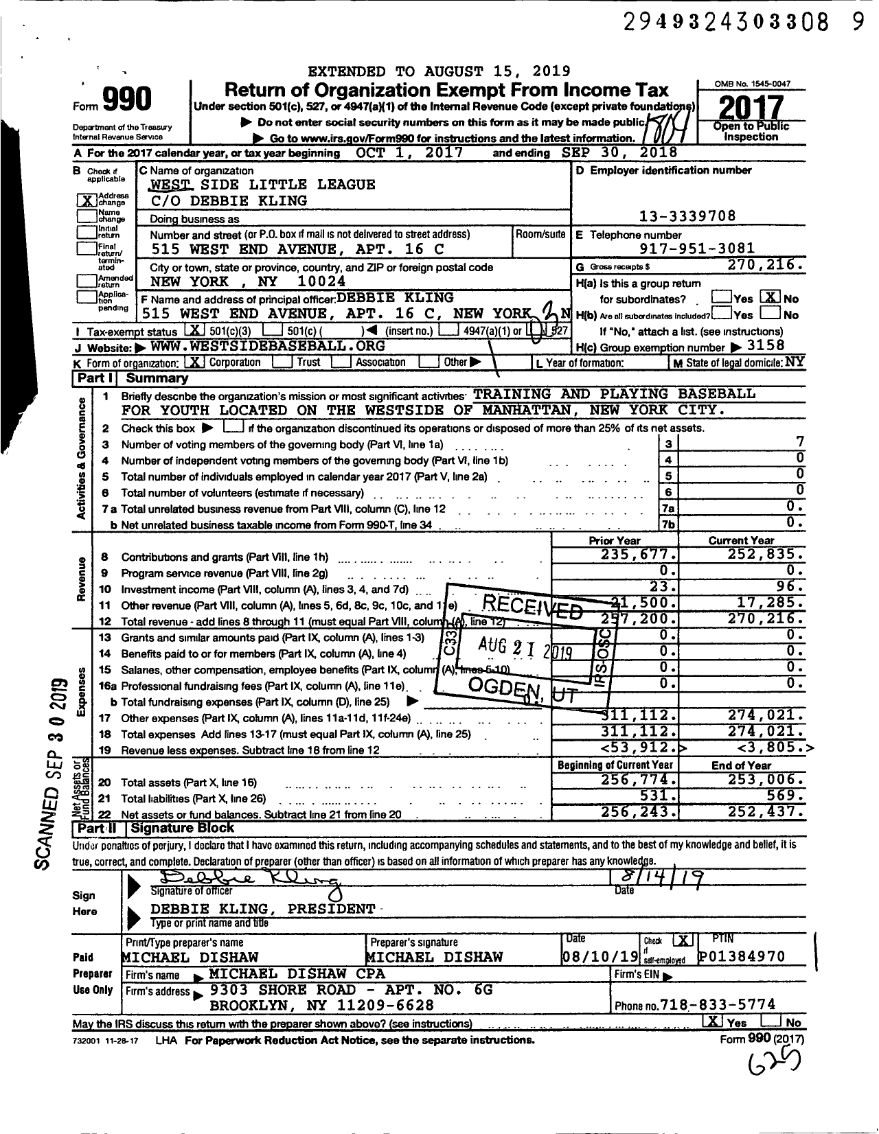 Image of first page of 2017 Form 990 for Little League Baseball - 2322303 West Side LL