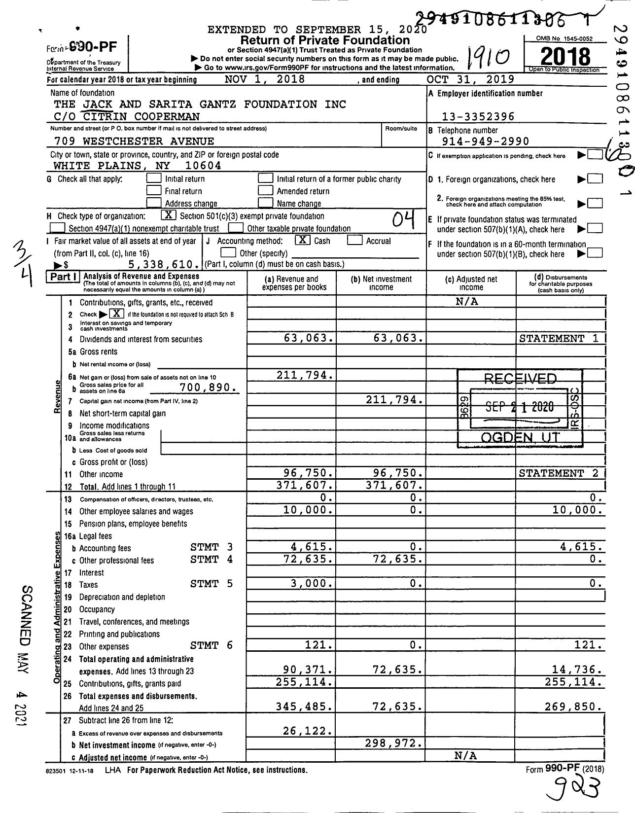 Image of first page of 2018 Form 990PF for The Jack and Sarita Gantz Foundation