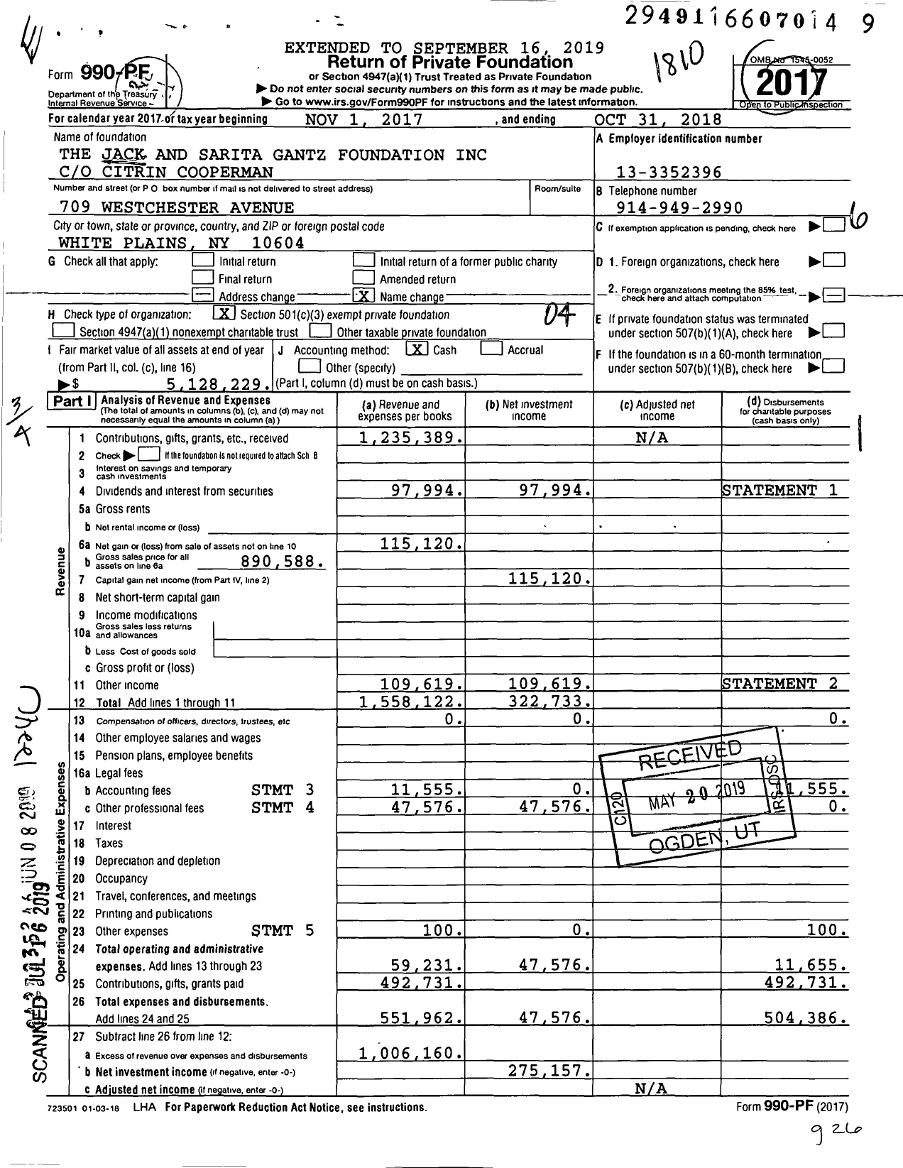 Image of first page of 2017 Form 990PF for The Jack and Sarita Gantz Foundation