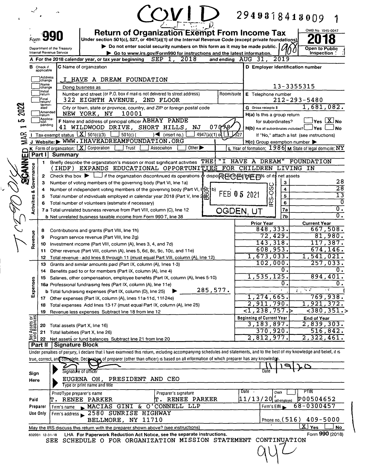 Image of first page of 2018 Form 990 for I Have A Dream Foundation