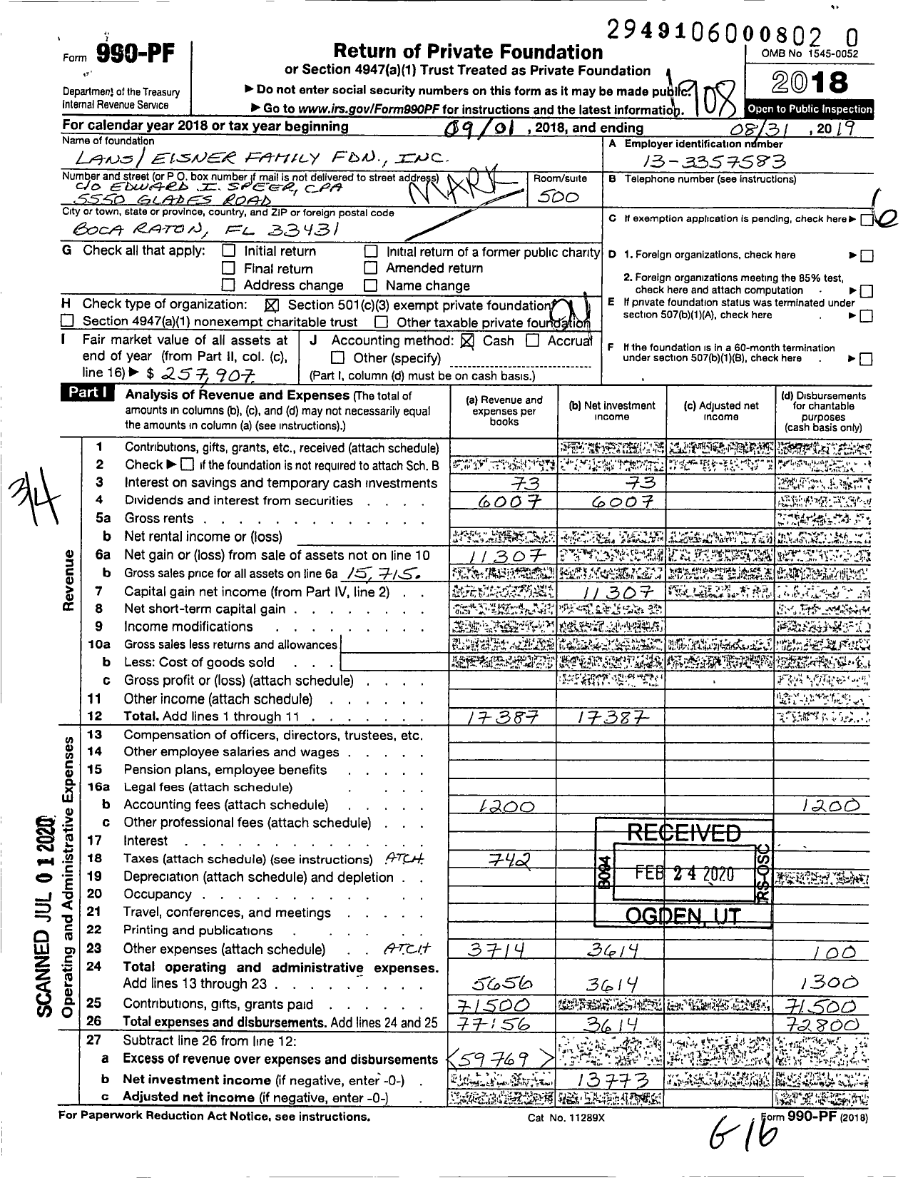 Image of first page of 2018 Form 990PR for Mark and Helene Eisner Foundation