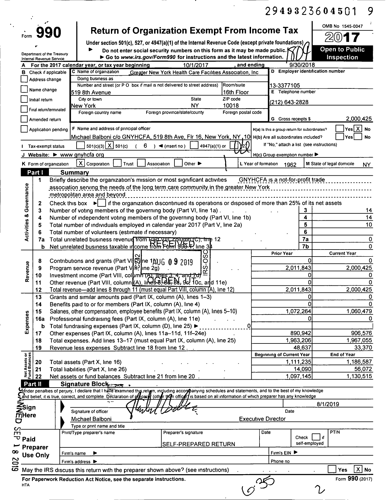 Image of first page of 2017 Form 990O for Greater New York Health Care Facilities Association (GNYHCFA)