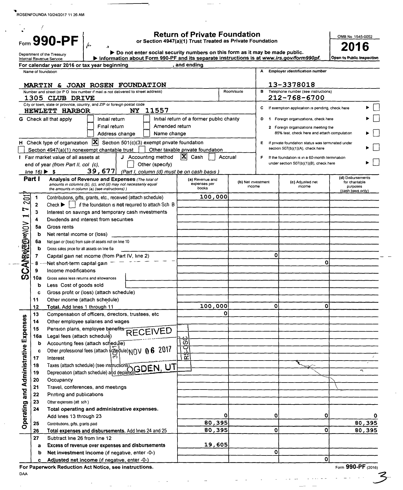 Image of first page of 2016 Form 990PF for Martin and Joan Rosen Foundation