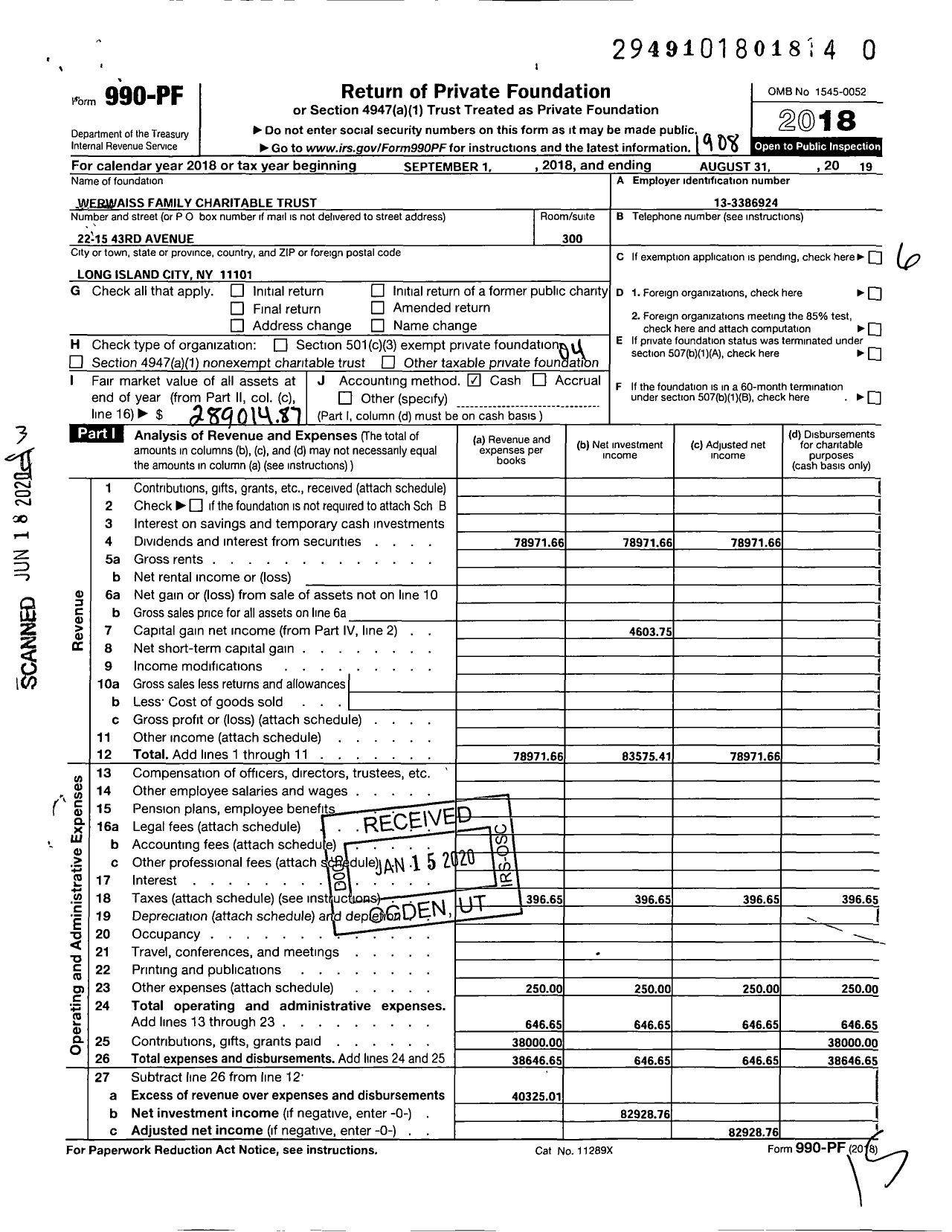 Image of first page of 2018 Form 990PR for Werwaiss Family Charitable Trust