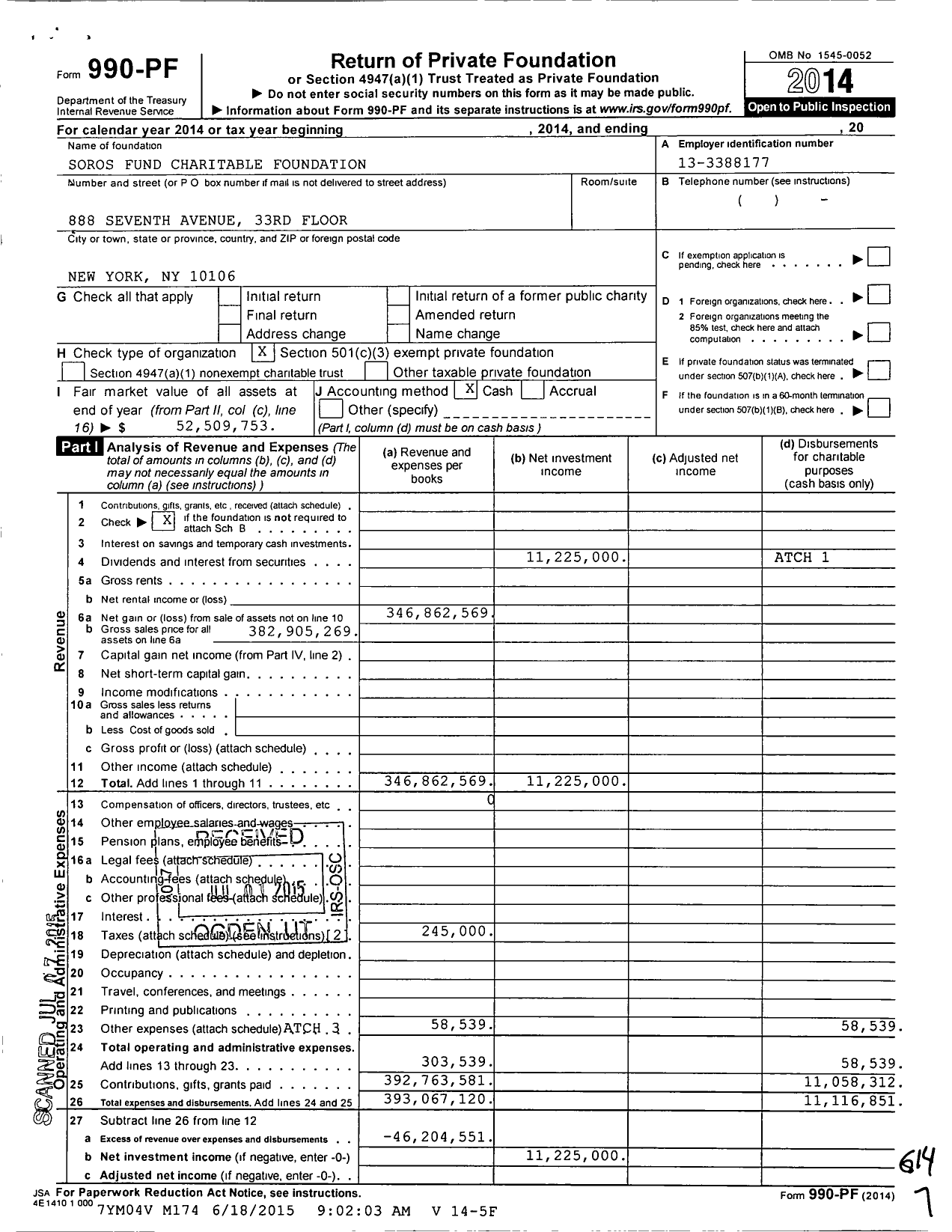 Image of first page of 2014 Form 990PF for Soros Fund Charitable Foundation