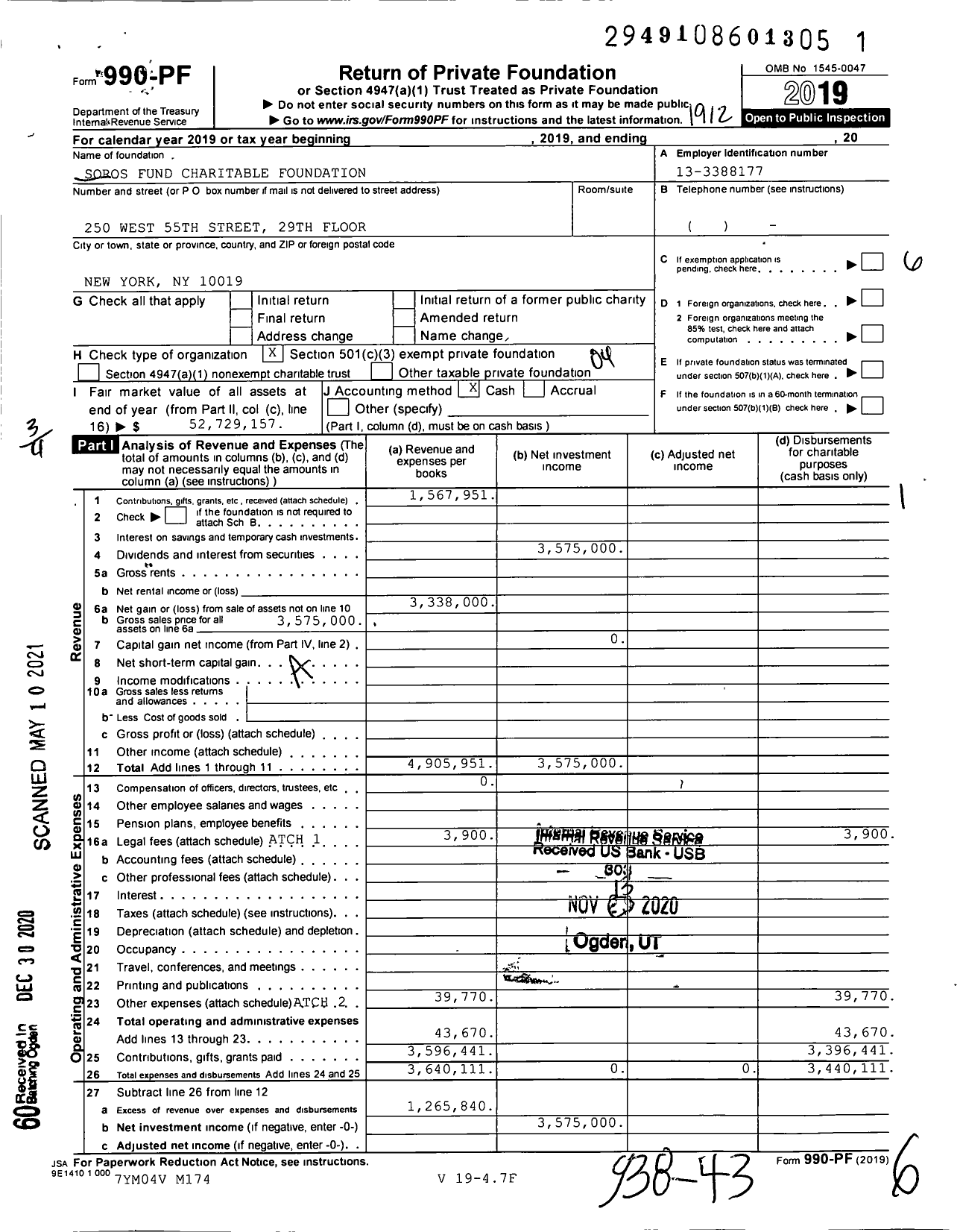 Image of first page of 2019 Form 990PF for Soros Fund Charitable Foundation