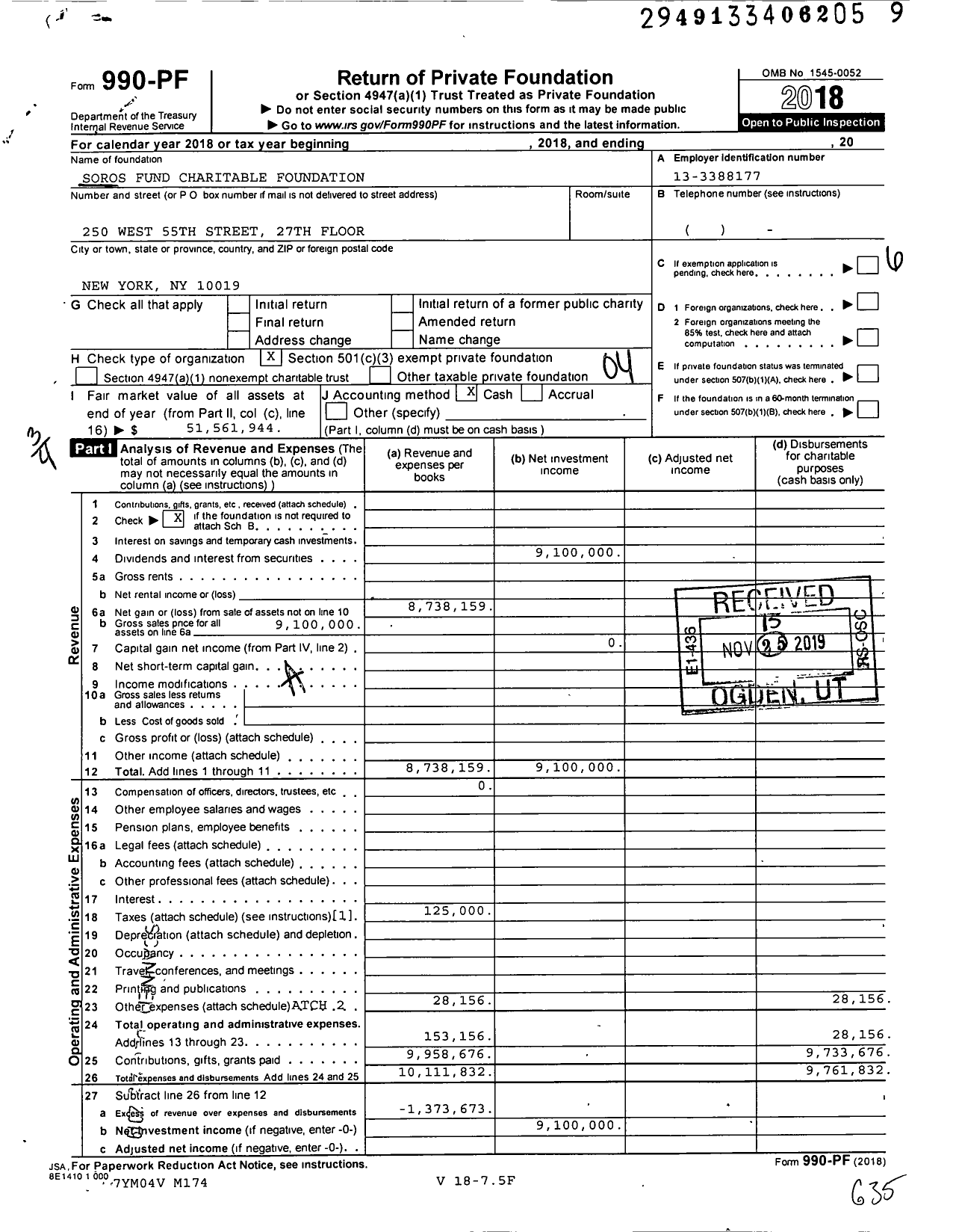 Image of first page of 2018 Form 990PF for Soros Fund Charitable Foundation