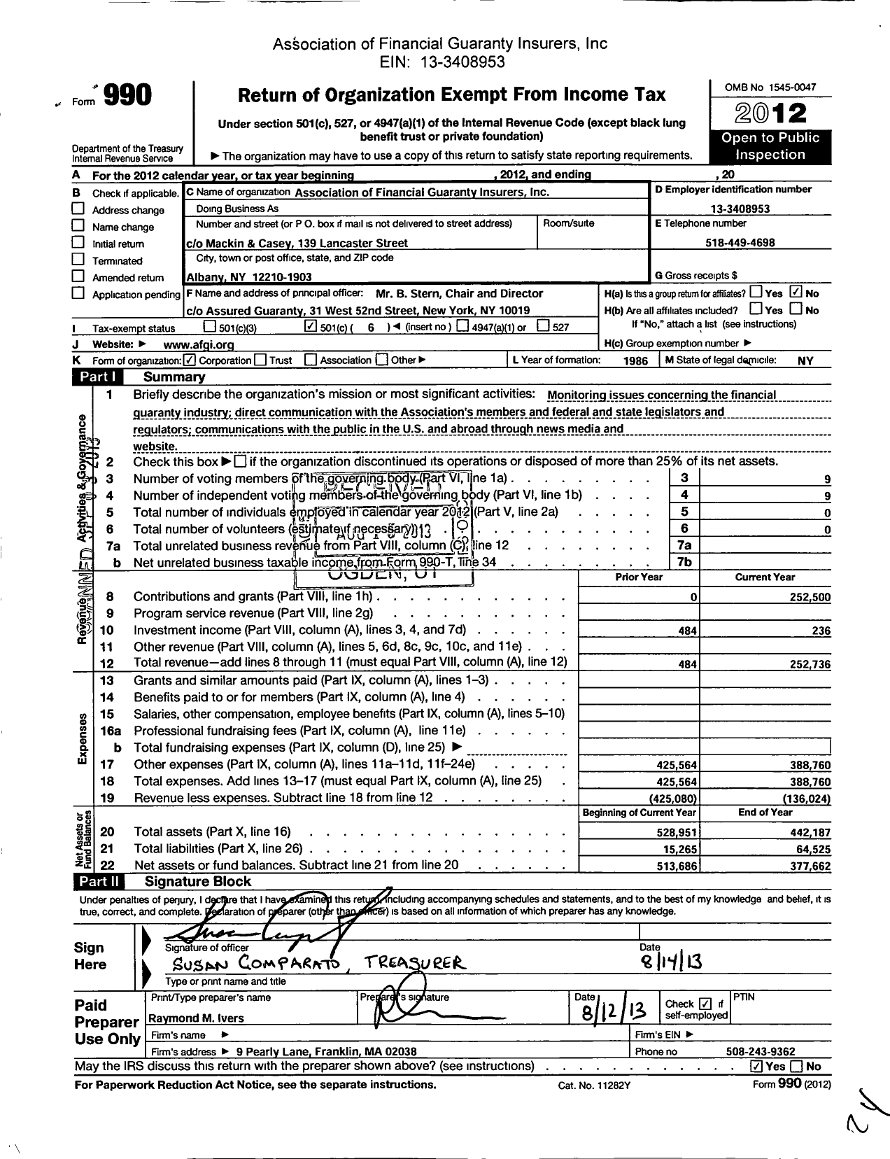 Image of first page of 2021 Form 990O for Association of Financial Guaranty Insurers