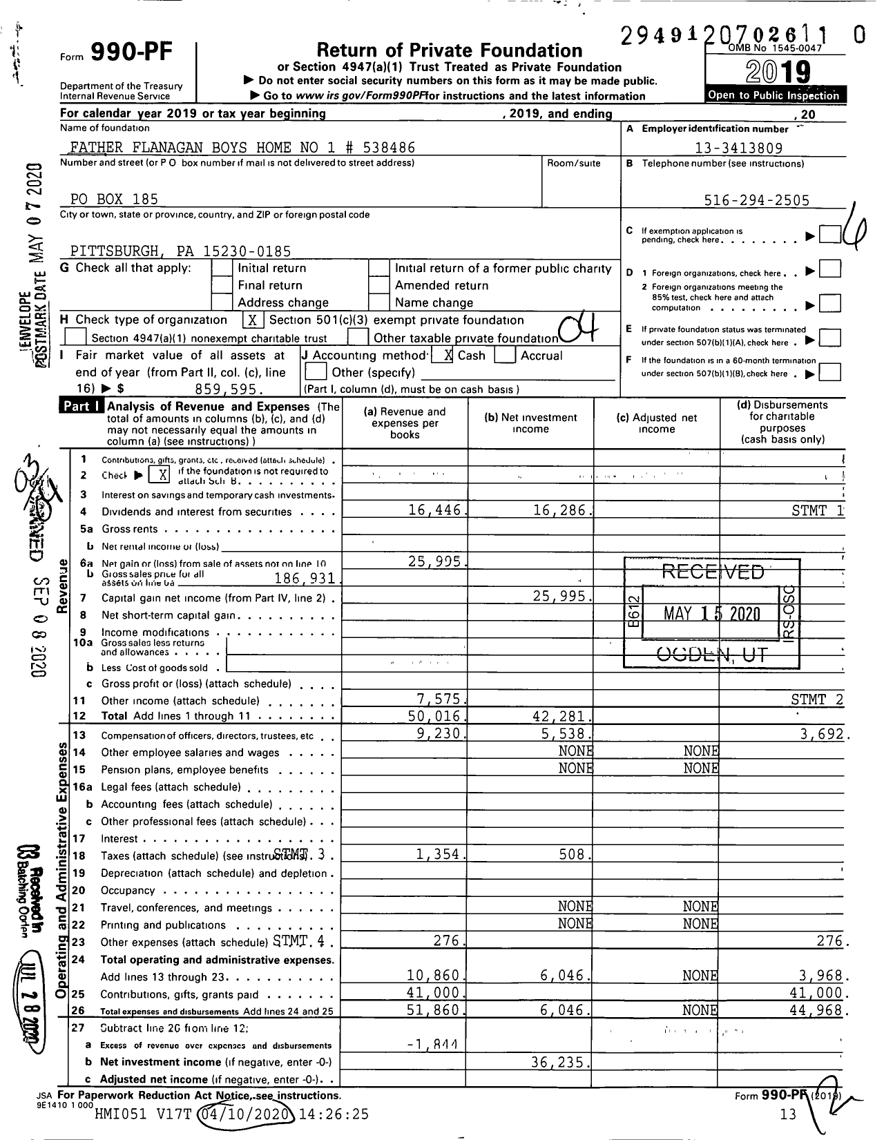 Image of first page of 2019 Form 990PR for Father Flanagan Boys Home No 1 # 538486