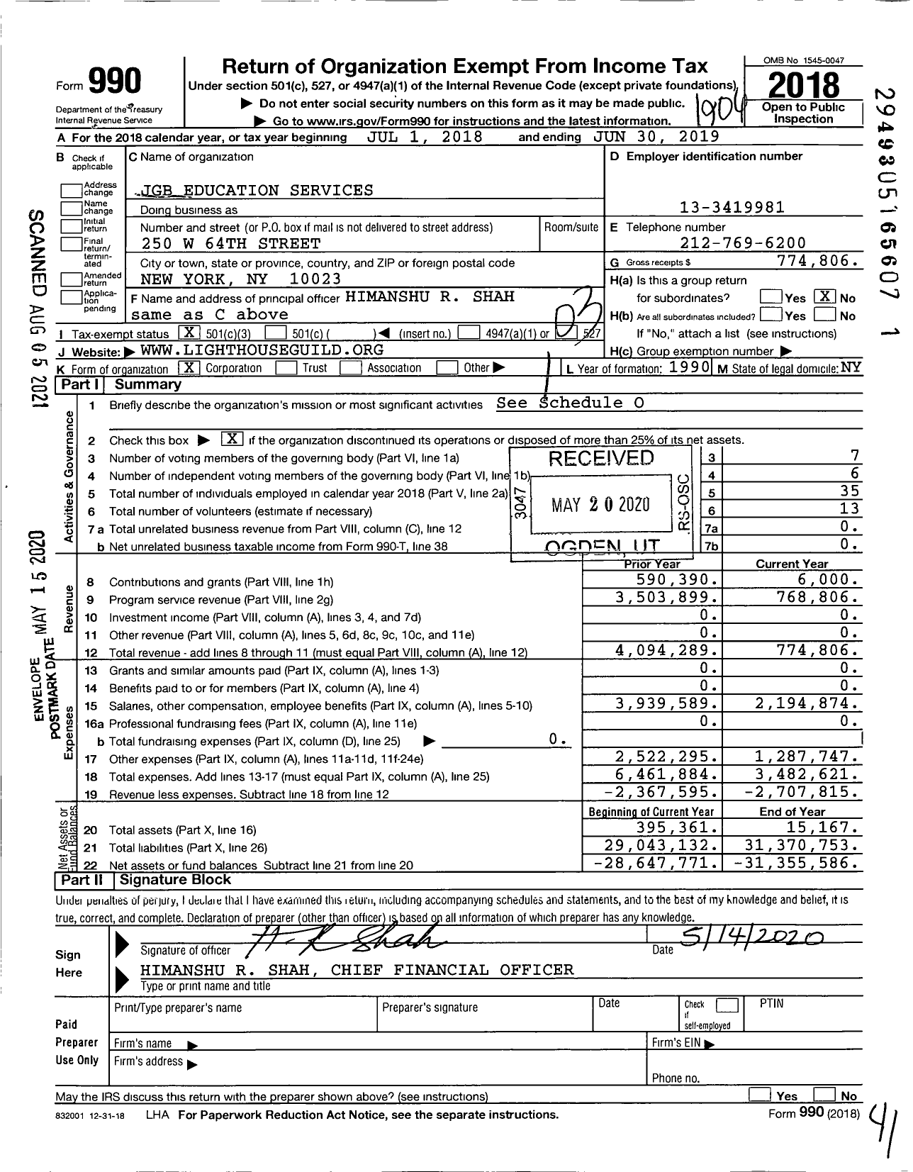 Image of first page of 2018 Form 990 for JGB Education Services