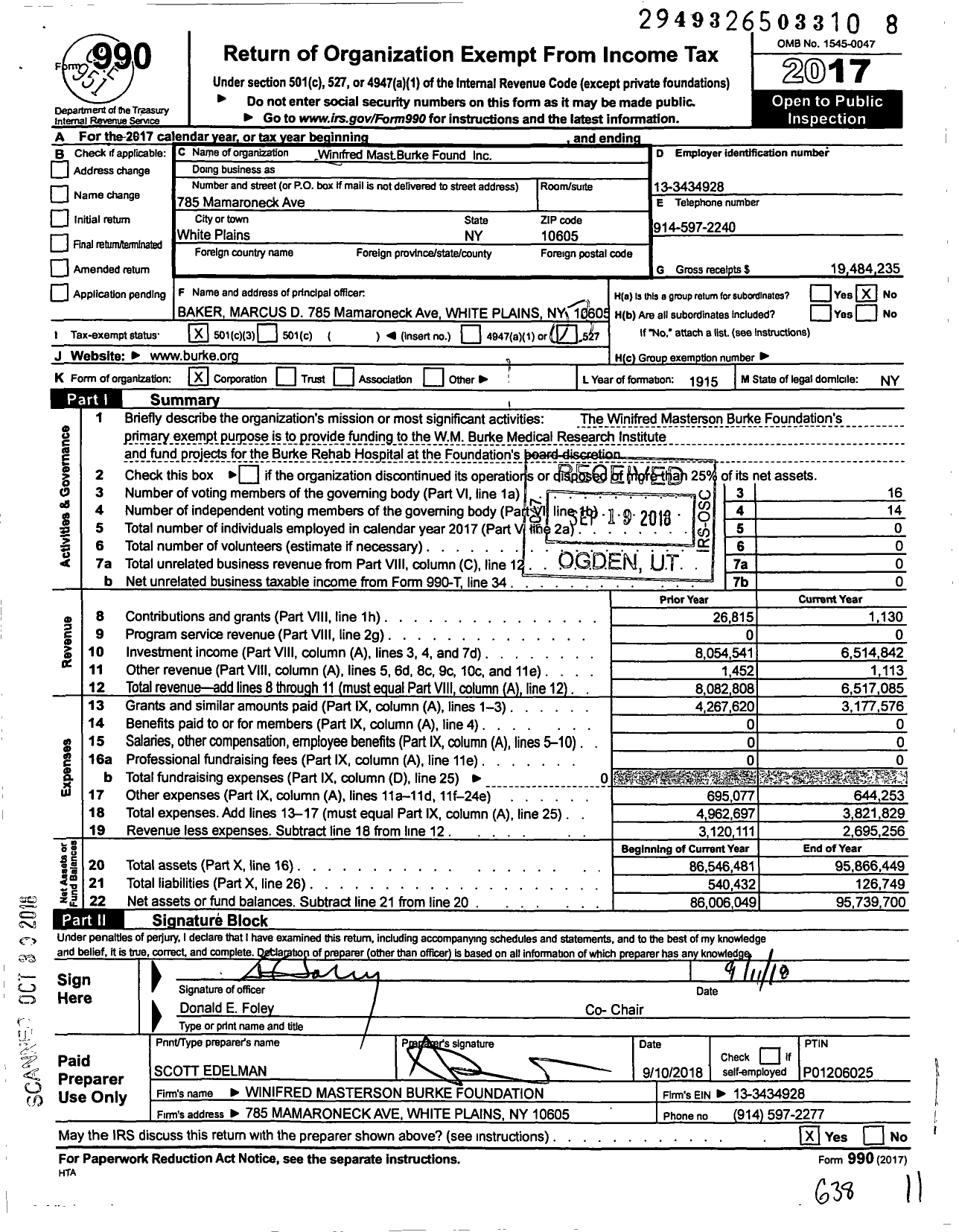 Image of first page of 2017 Form 990 for Winifred MastBurke Burke Foundation