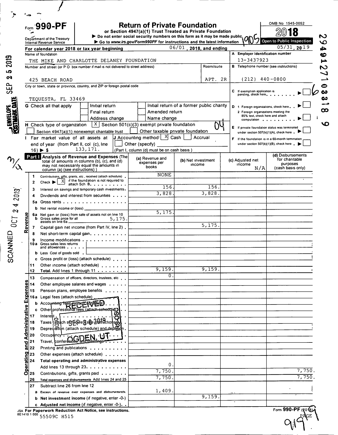 Image of first page of 2018 Form 990PF for The Mike and Charlotte Delaney Foundation