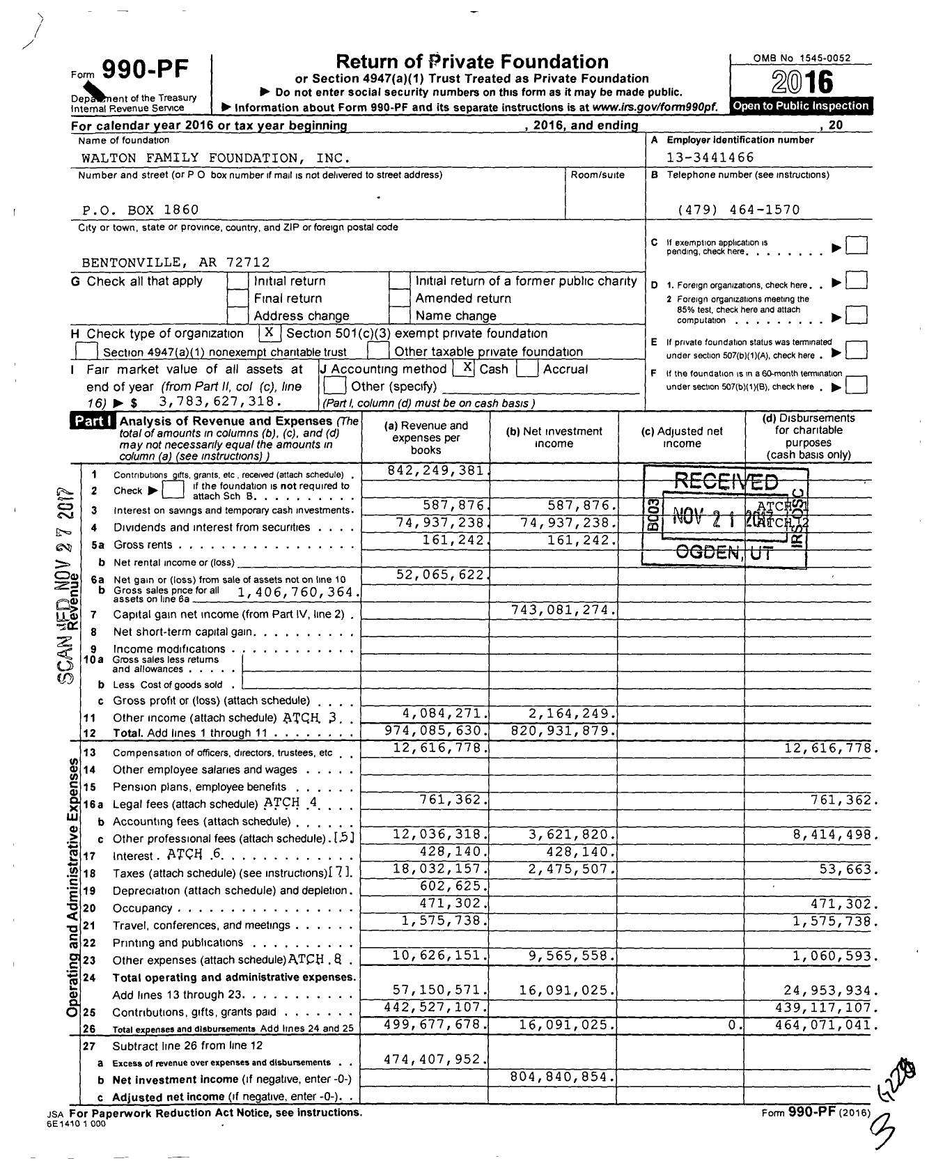Image of first page of 2016 Form 990PF for Walton Family Foundation