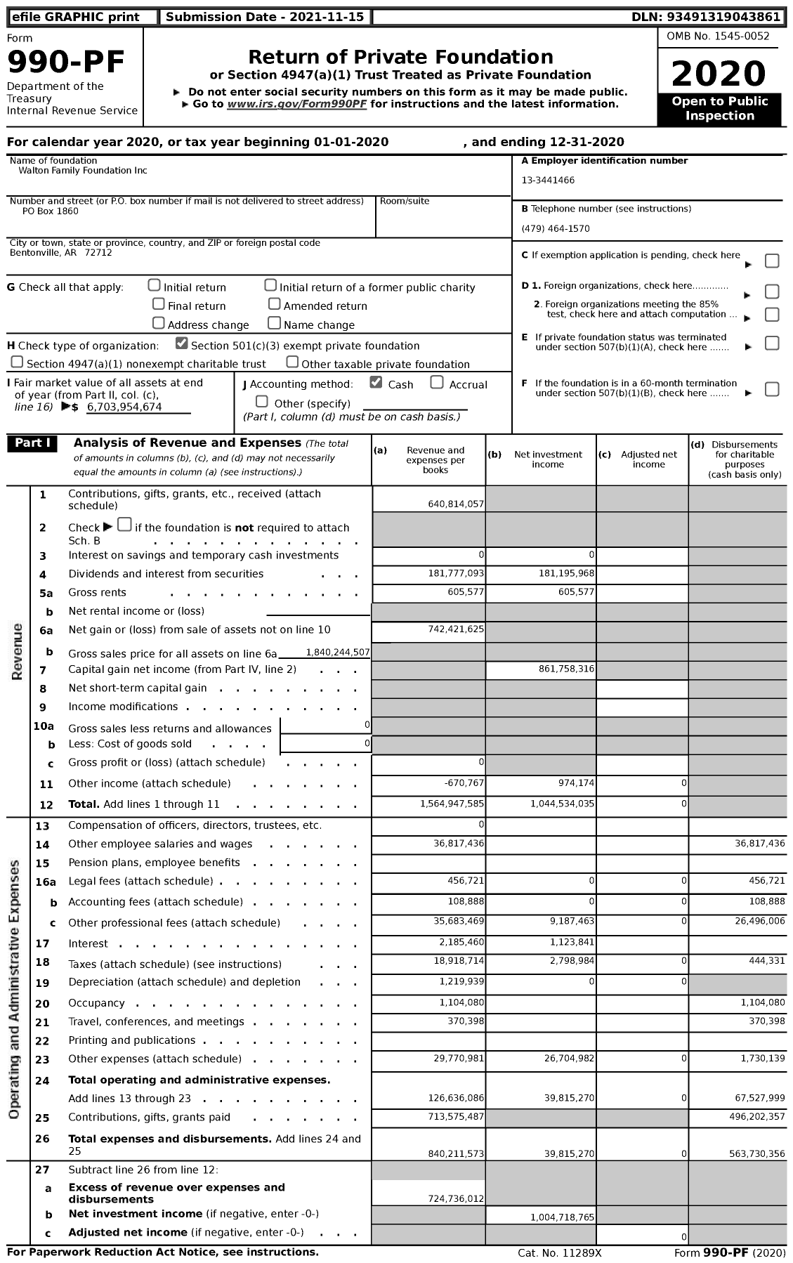 Image of first page of 2020 Form 990PF for Walton Family Foundation