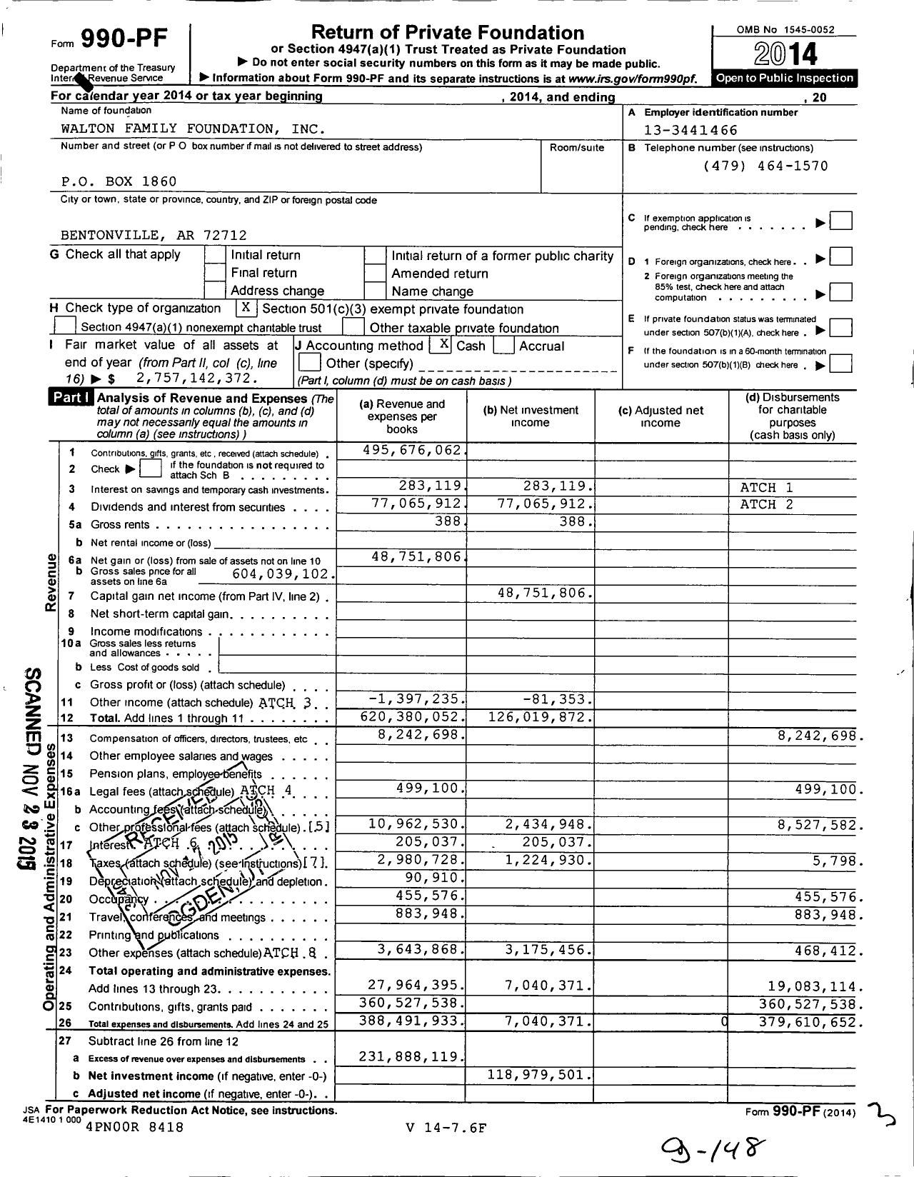 Image of first page of 2014 Form 990PF for Walton Family Foundation