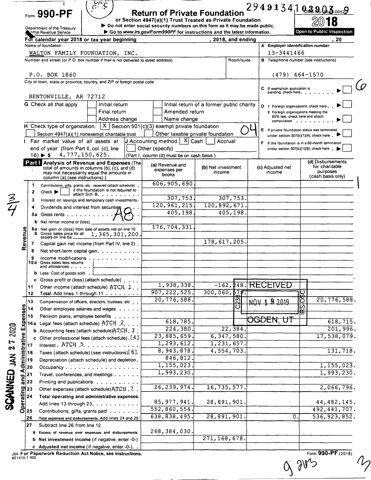 Image of first page of 2018 Form 990PF for Walton Family Foundation