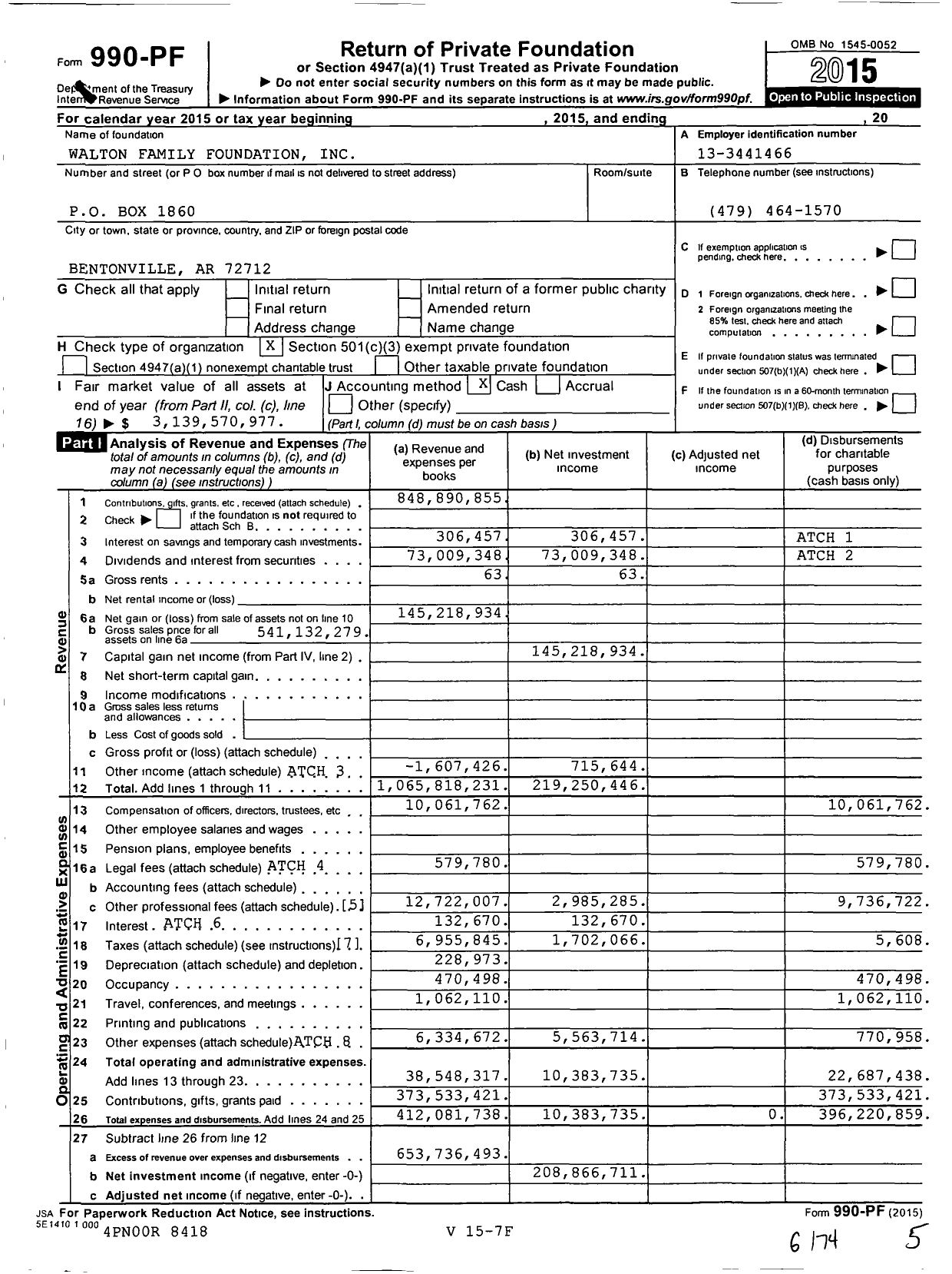 Image of first page of 2015 Form 990PF for Walton Family Foundation