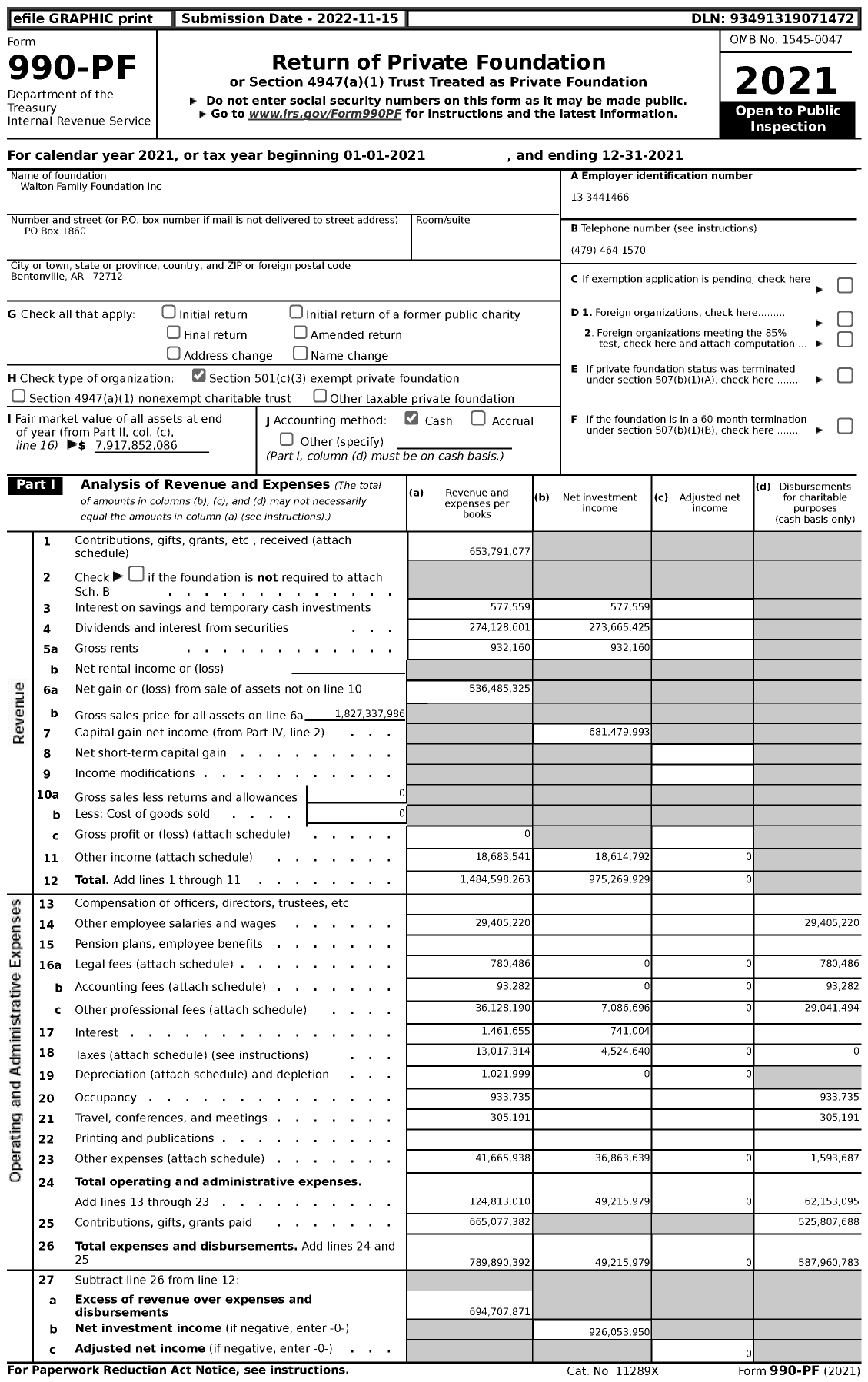 Image of first page of 2021 Form 990PF for Walton Family Foundation