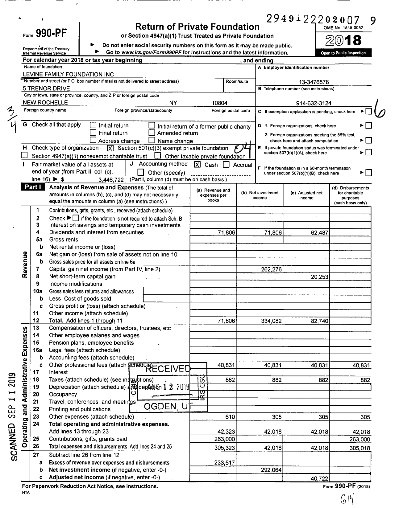 Image of first page of 2018 Form 990PF for Levine Family Foundation