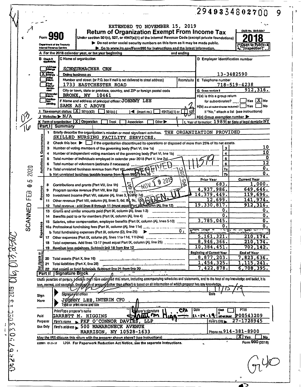 Image of first page of 2018 Form 990 for Schnurmacher CRN