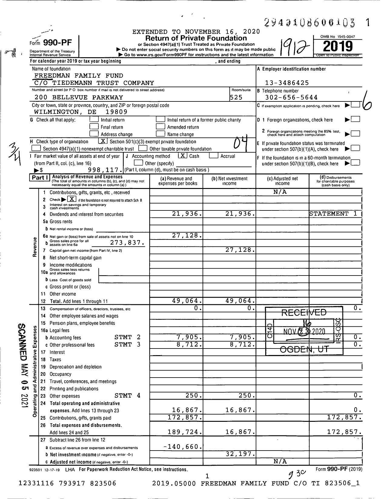 Image of first page of 2019 Form 990PF for Freedman Family Fund